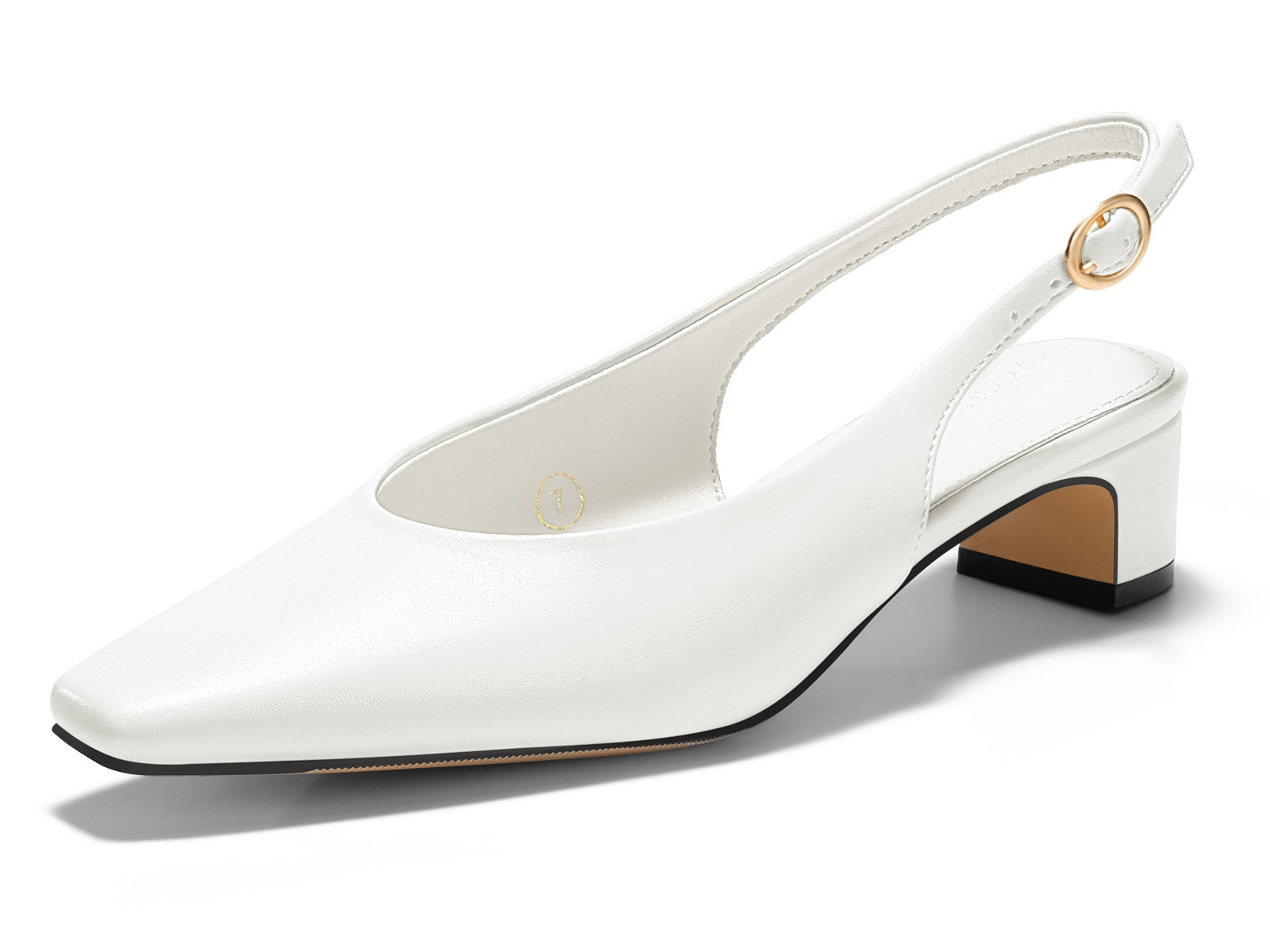 Coutgo Womens White Chunky Low Heels