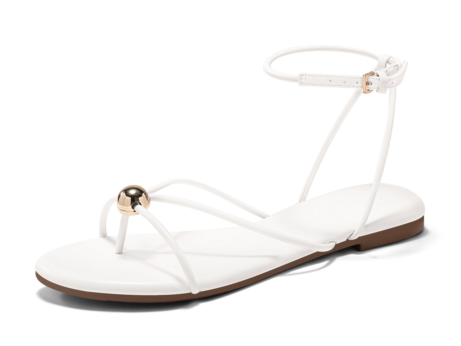 Coutgo Womens White Strappy Flat Sandals
