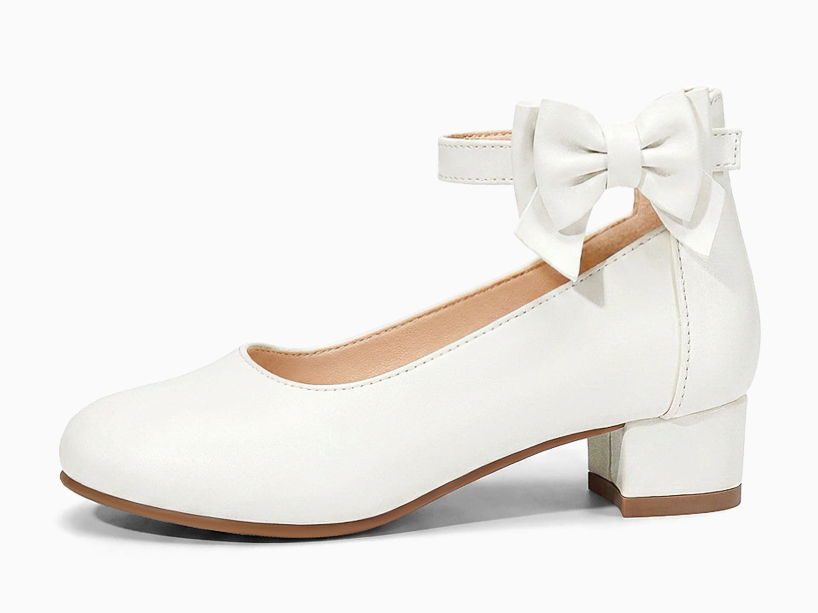 Coutgo Girls White Dress Bow Chunky Heels