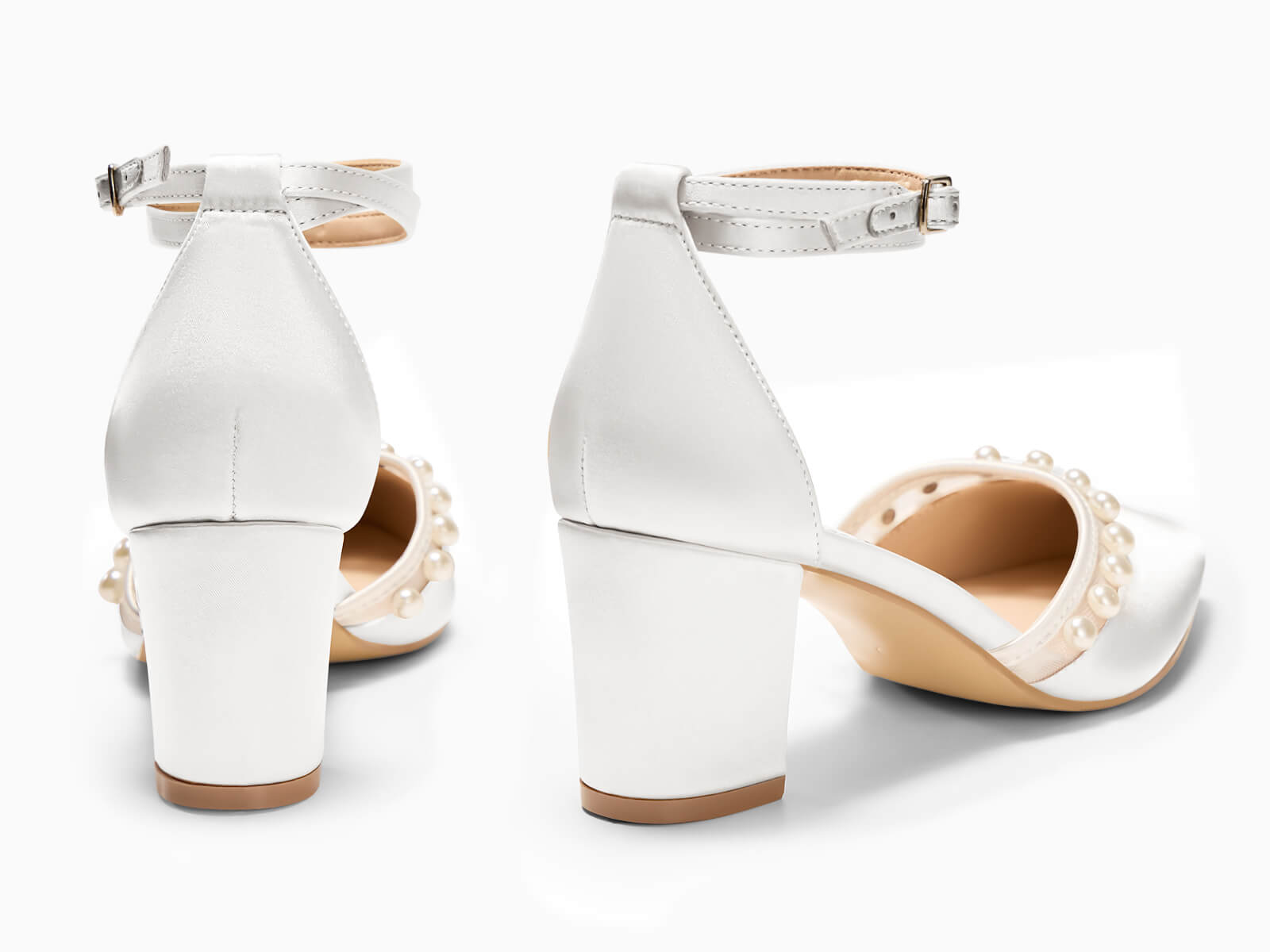 Coutgo Womens White Pearl Chunky Heels