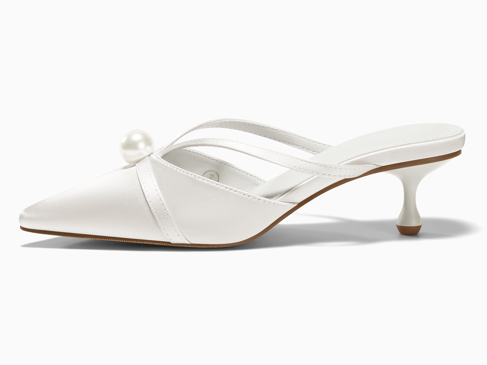 Coutgo Womens White Pearl Kitten Heels