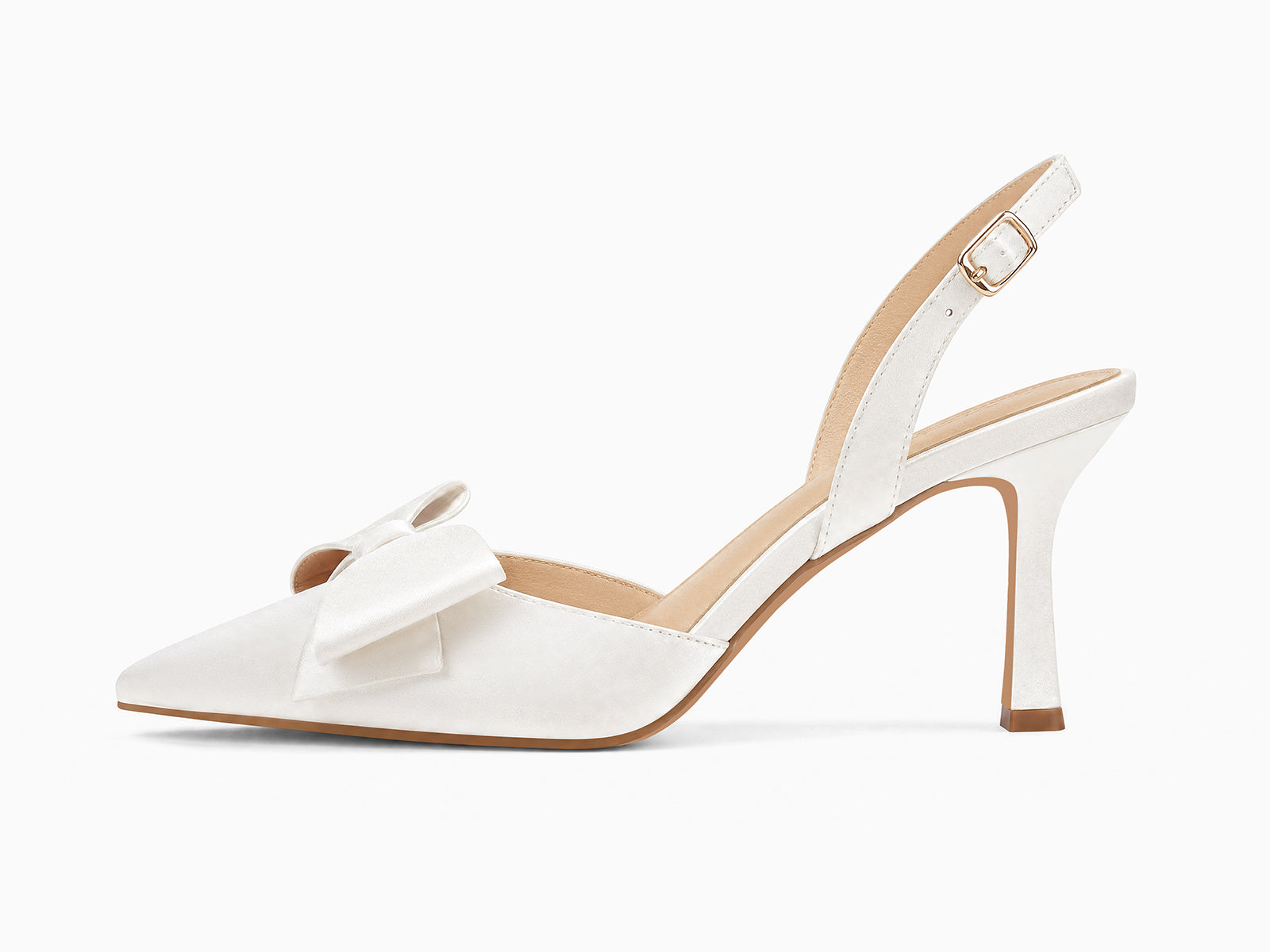 Coutgo Womens White Slingback Kitten Heels