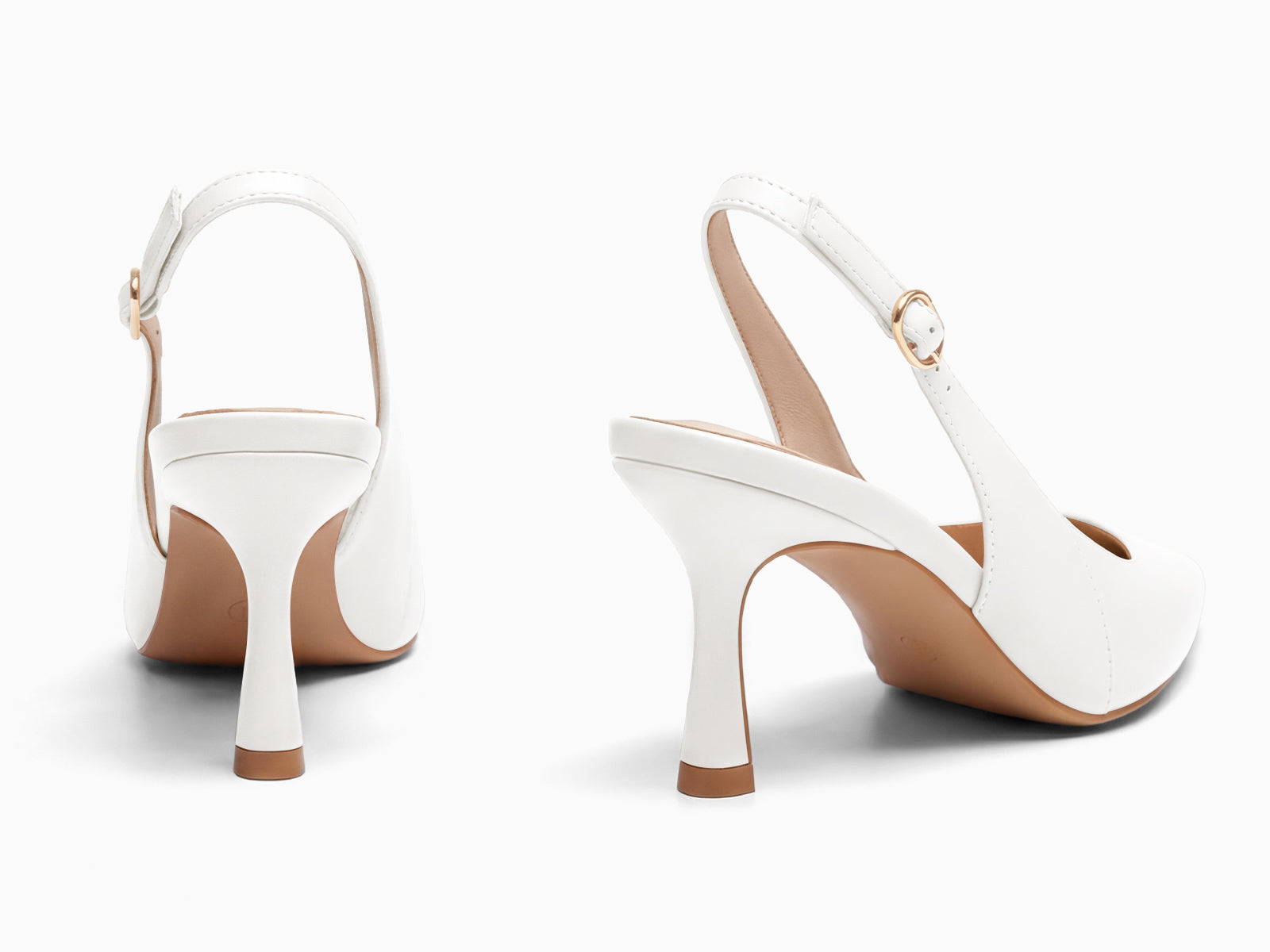 Coutgo Women's White Slingback Kitten Heels