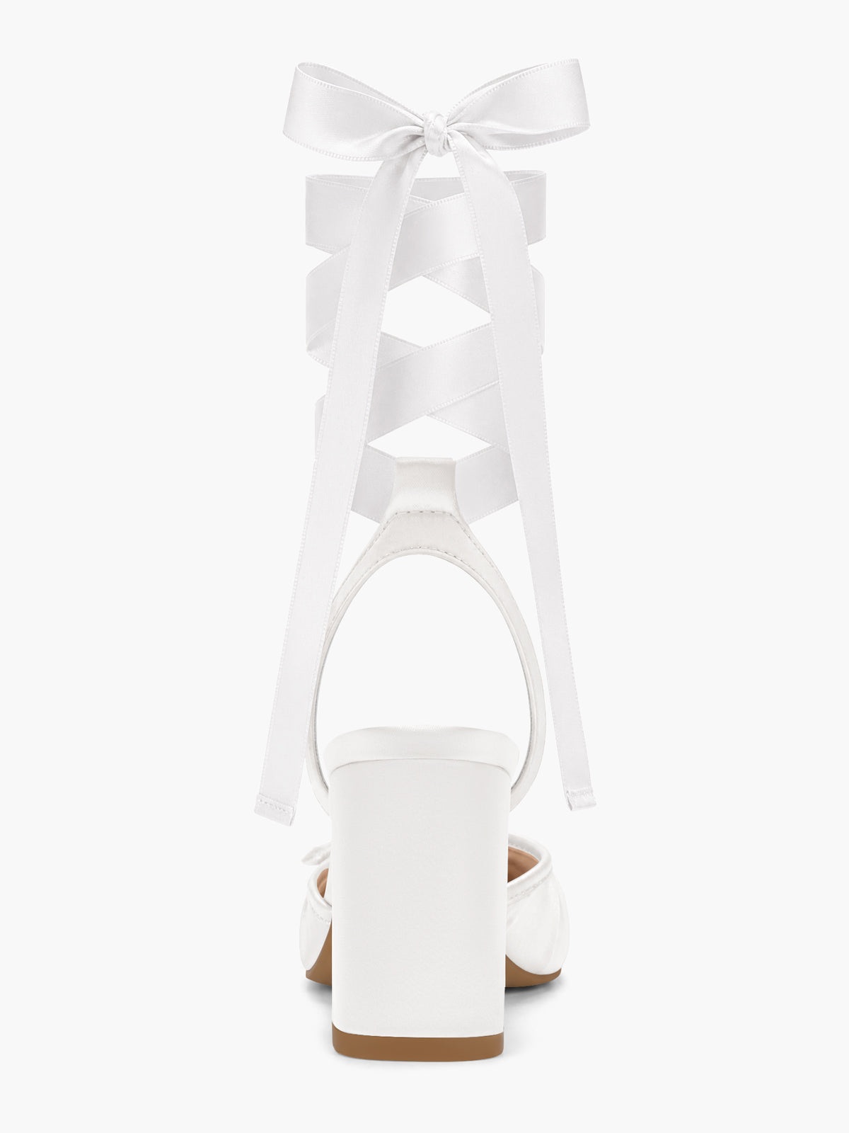 Coutgo Women White Bow Chunky Heel Pumps