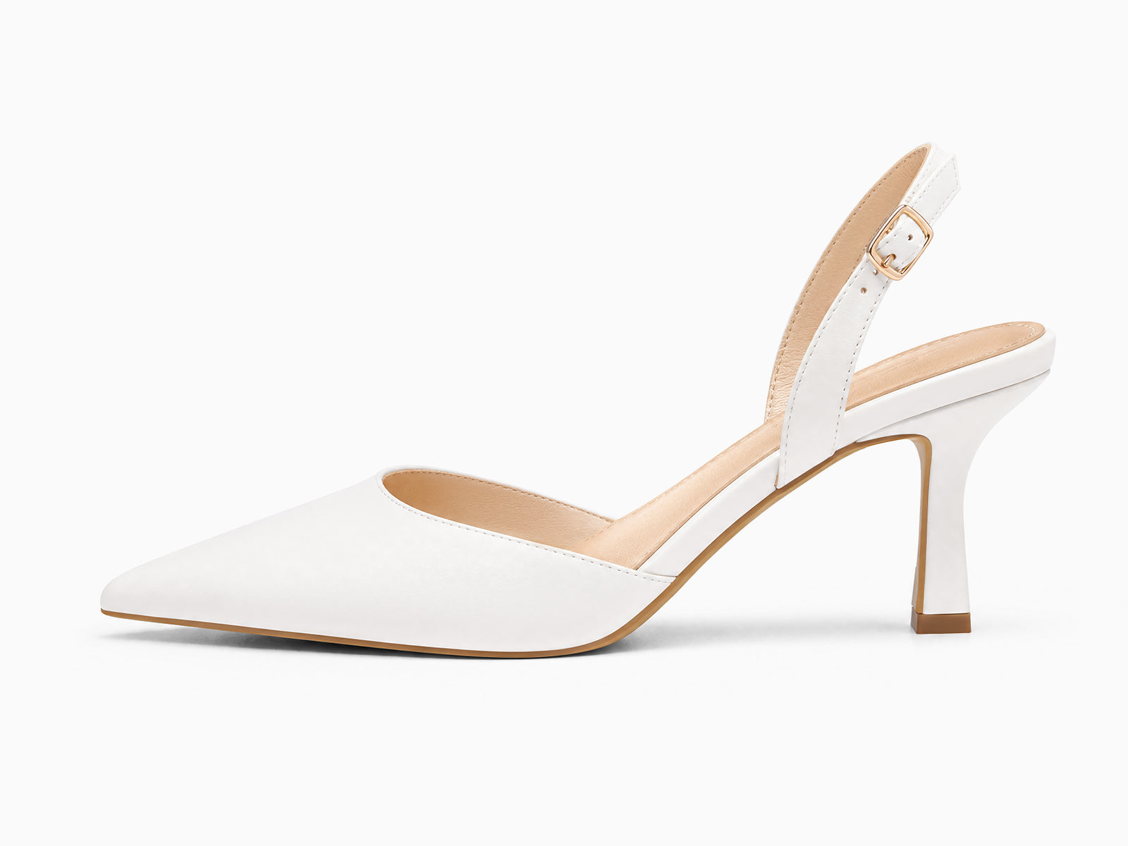 Coutgo Womens White Slingback Kitten Heels