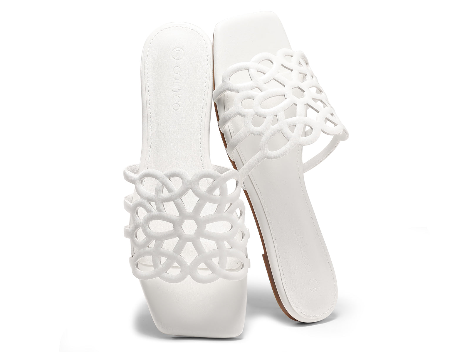 Coutgo Womens White Flat Sandals