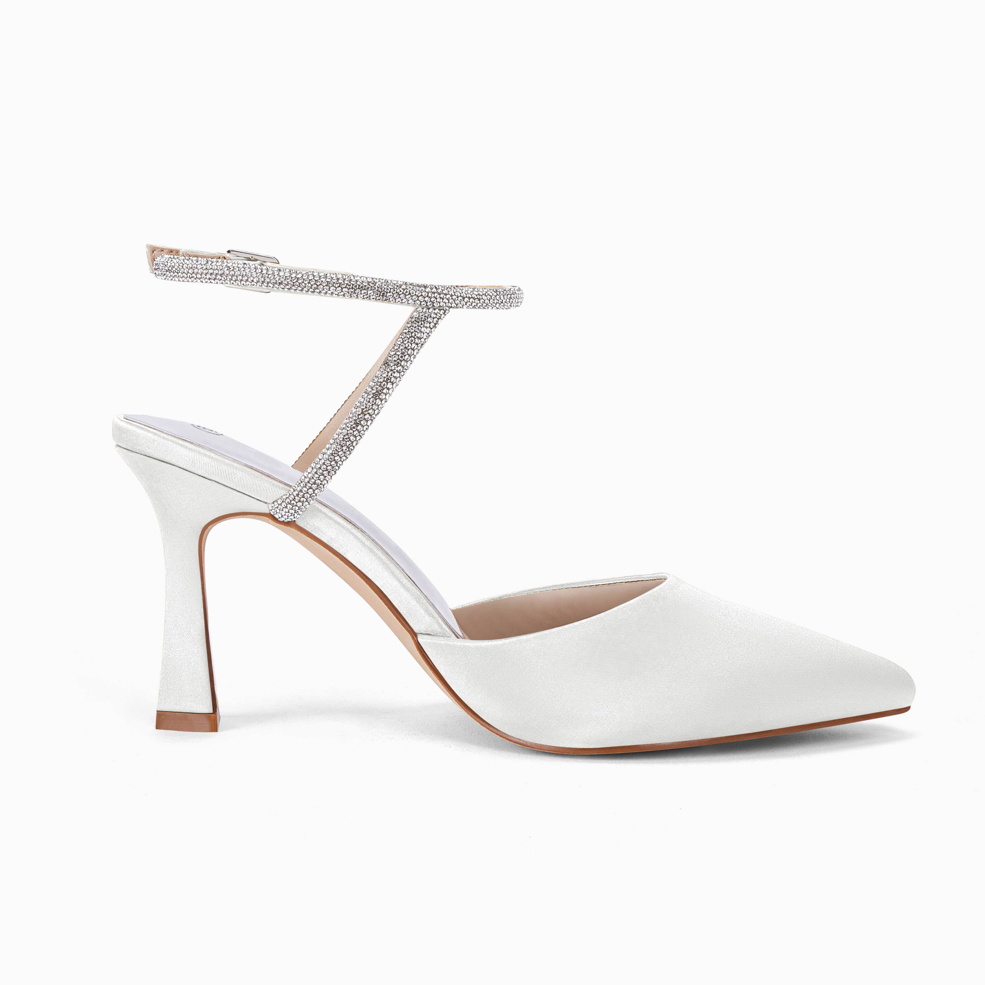 Coutgo Women White Satin Rhinestone Pumps