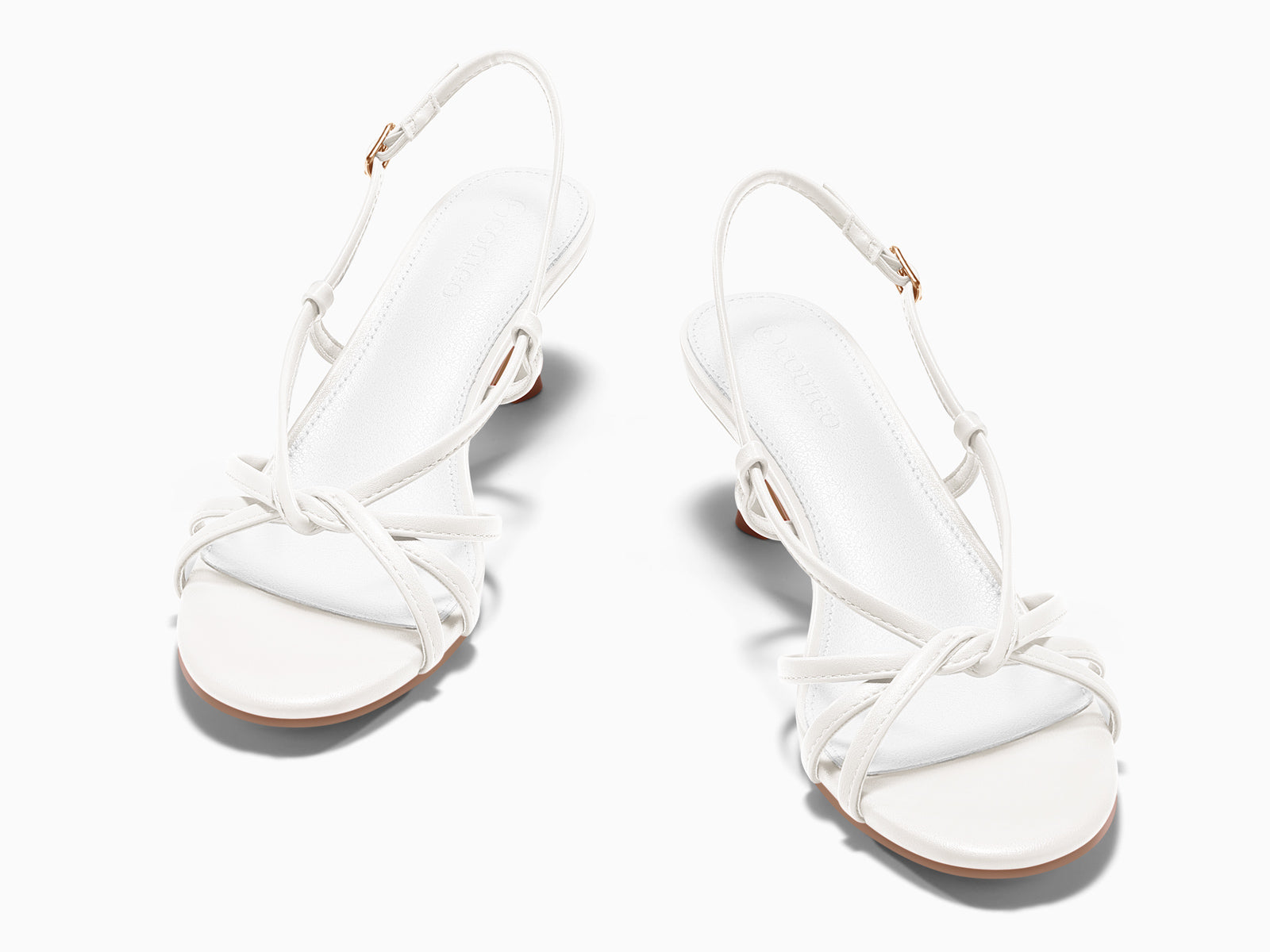 Coutgo Women’s White Strappy Sandals Slingback Kitten