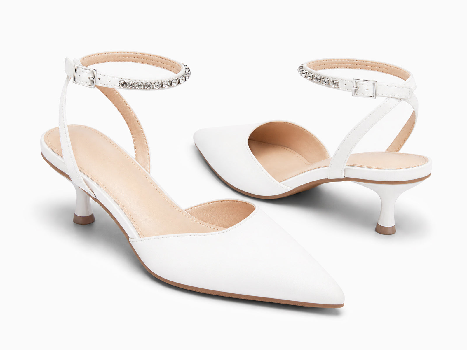 Coutgo Womens White Low Kitten Heels