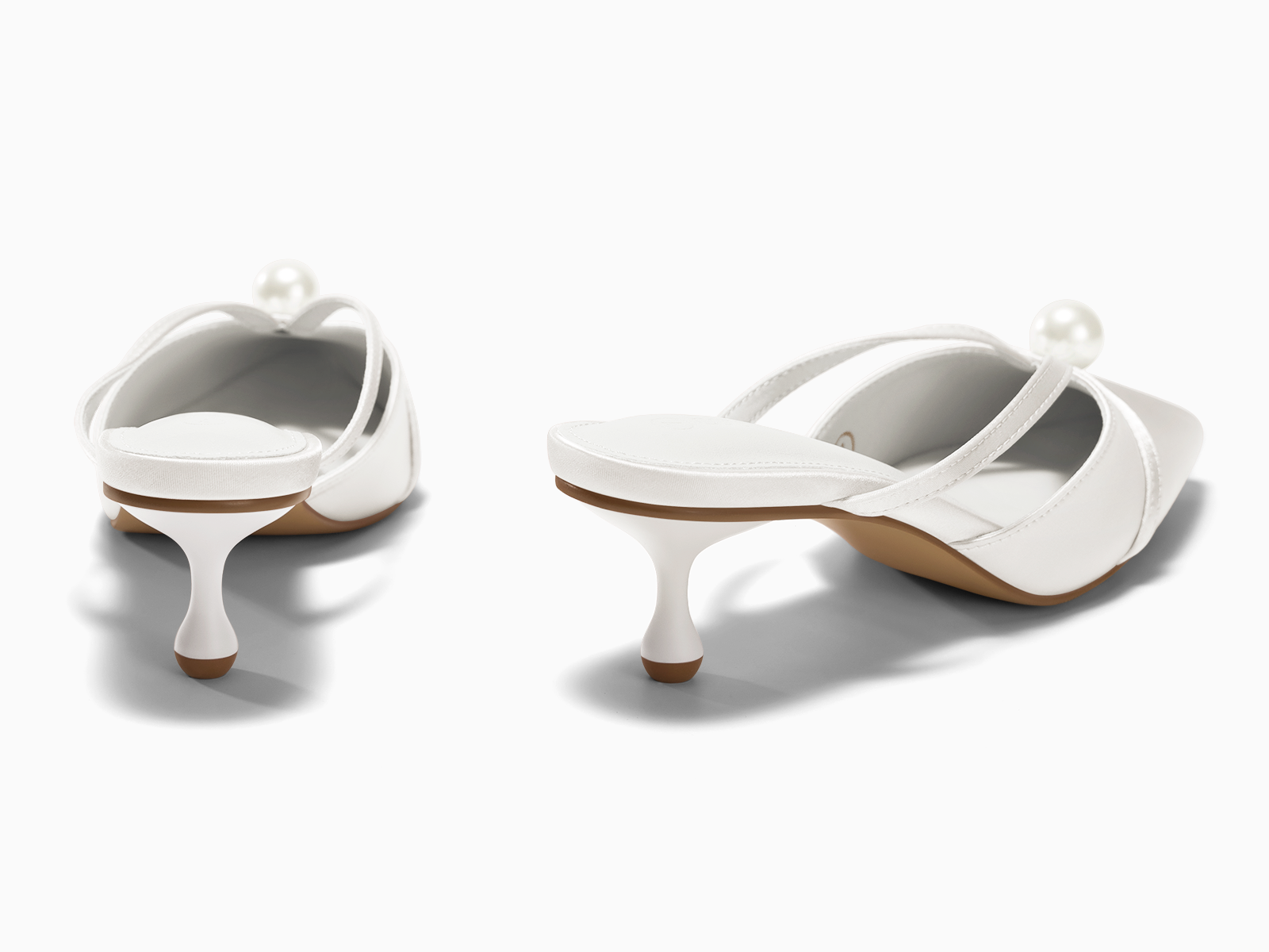 Coutgo Womens White Pearl Kitten Heels