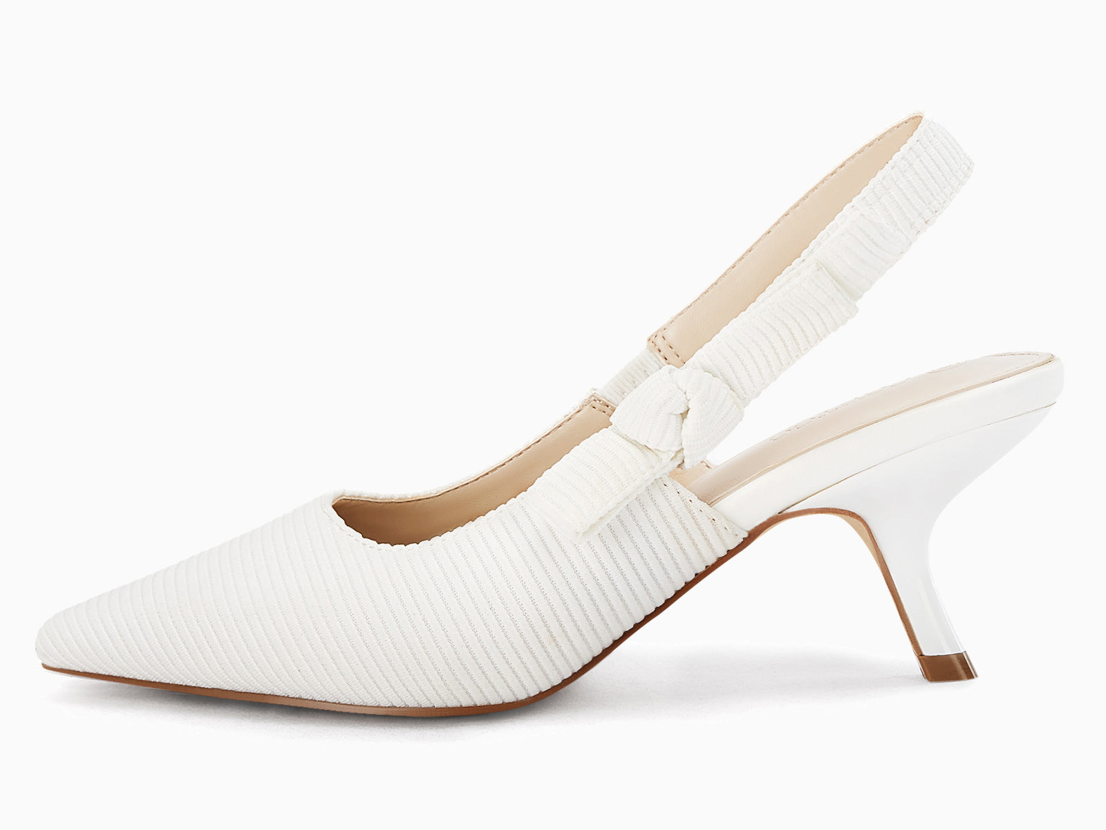 Coutgo Womens White Slingback Kitten Heels