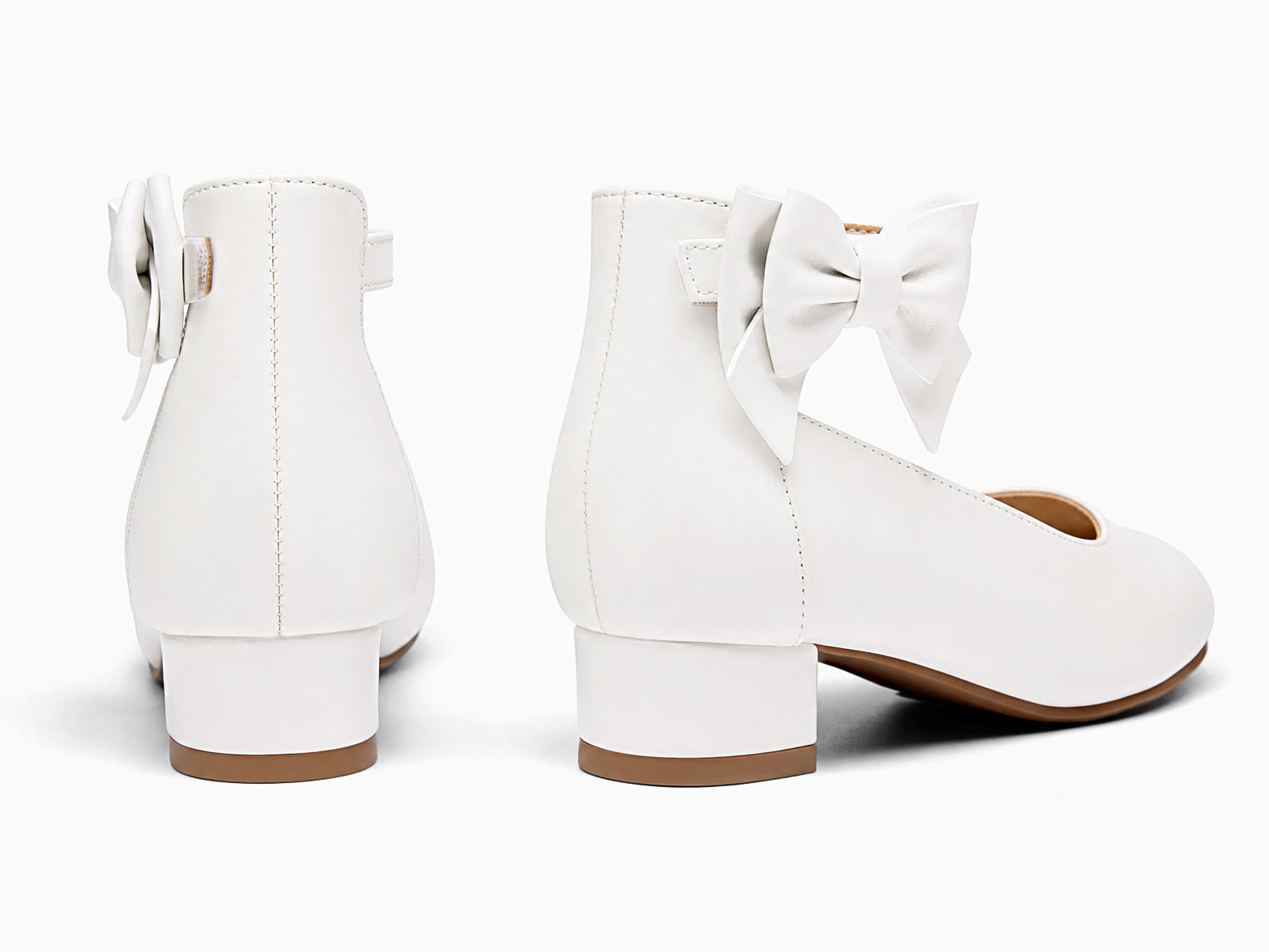 Coutgo Girls White Dress Bow Chunky Heels