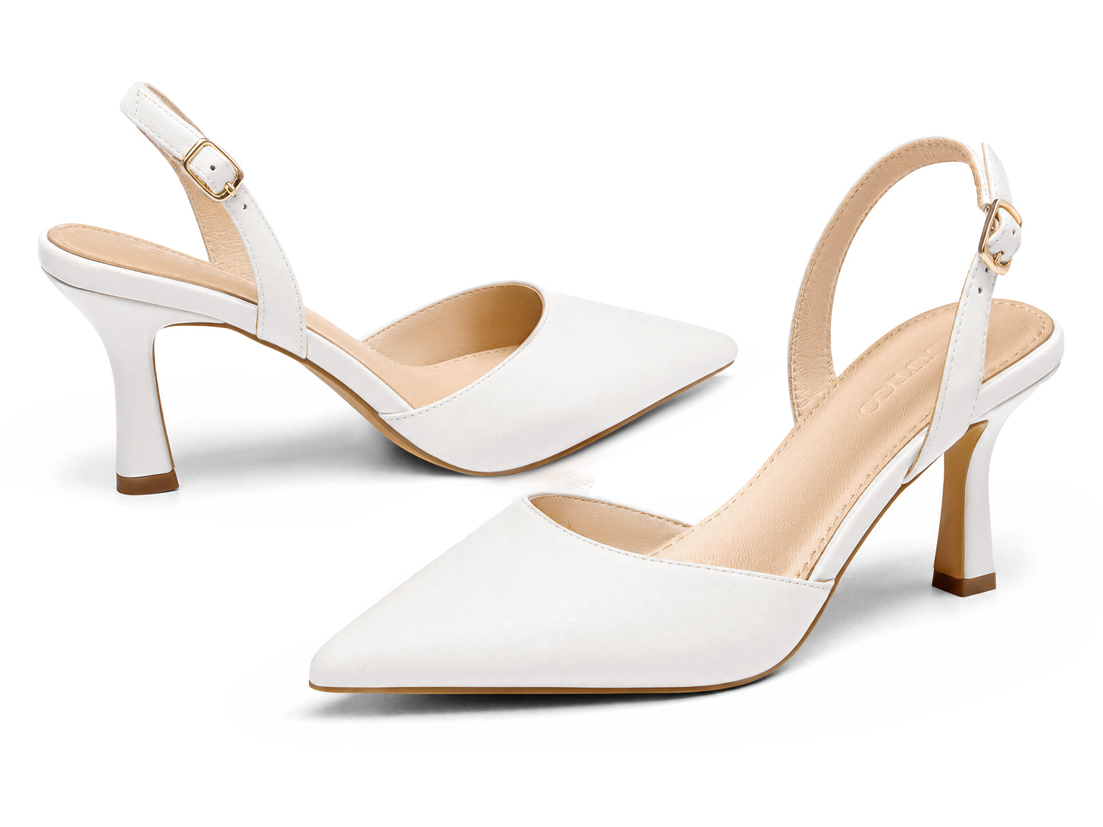 Coutgo Womens White Slingback Kitten Heels