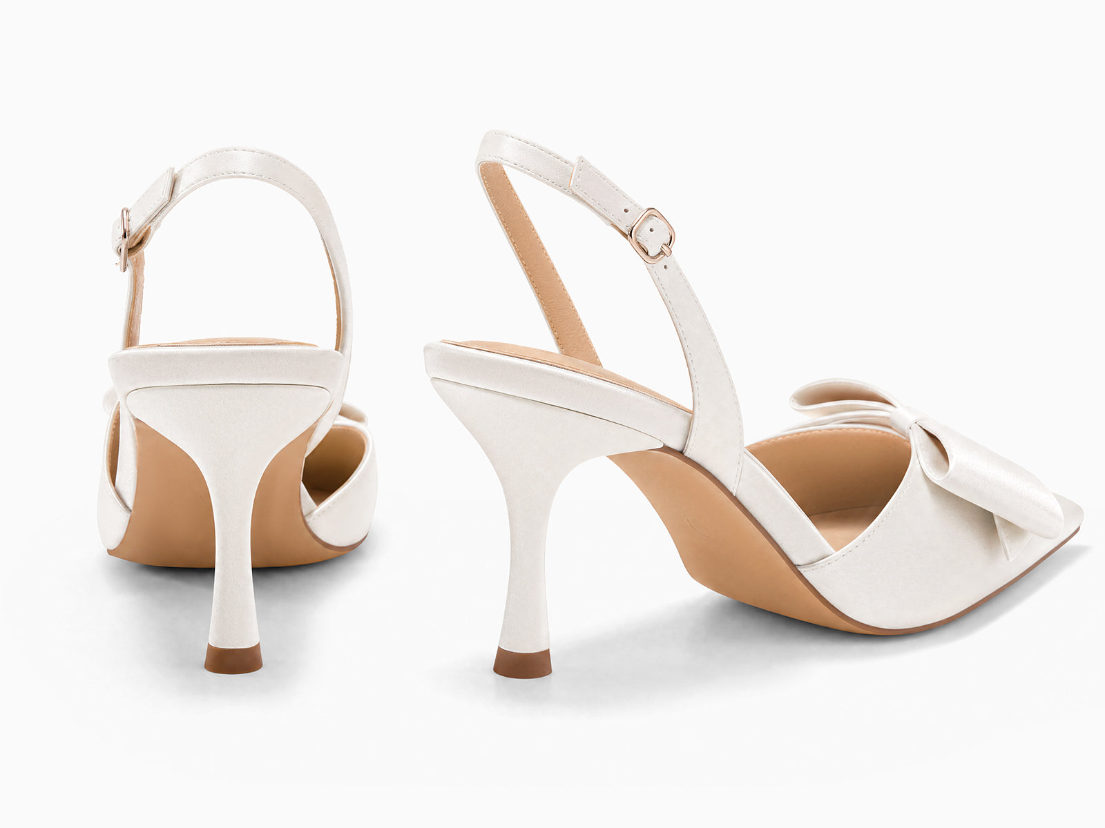 Coutgo Womens White Slingback Kitten Heels