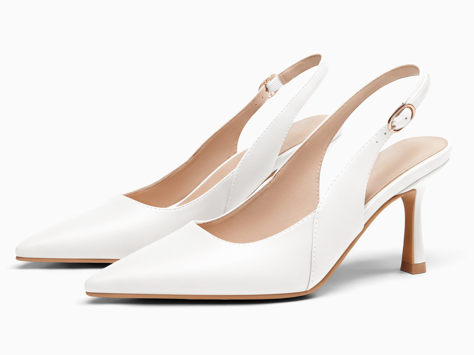 Coutgo Women's White Slingback Kitten Heels