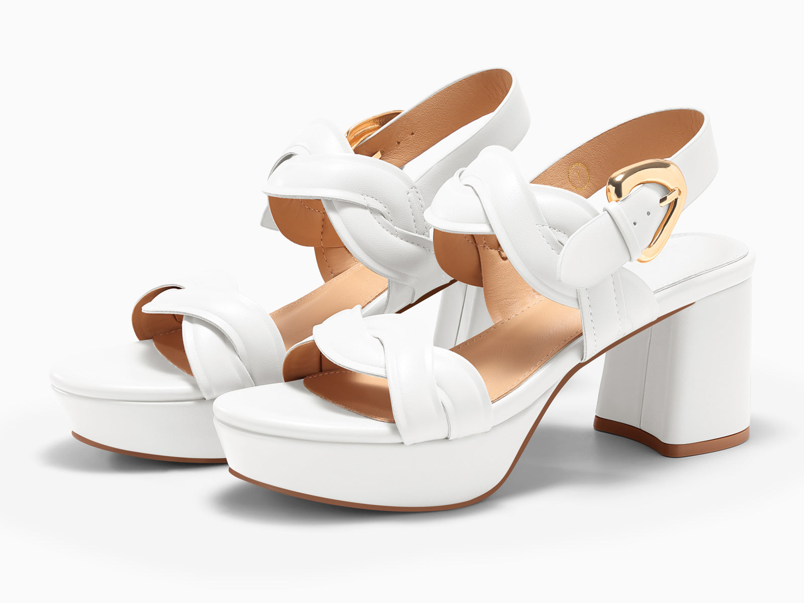 Coutgo Womens White Platform Sandals Cork Chunky Heels