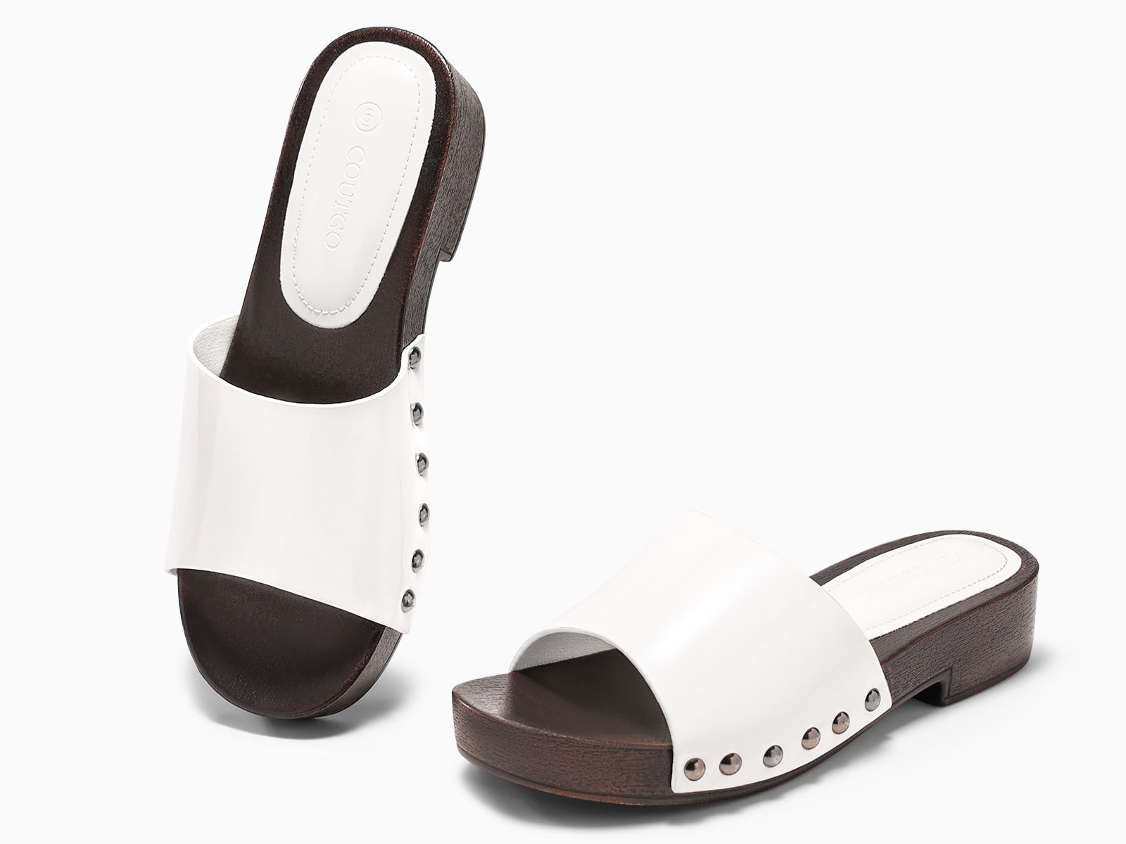 Coutgo Womens White Platform Chunky Heels Sandals