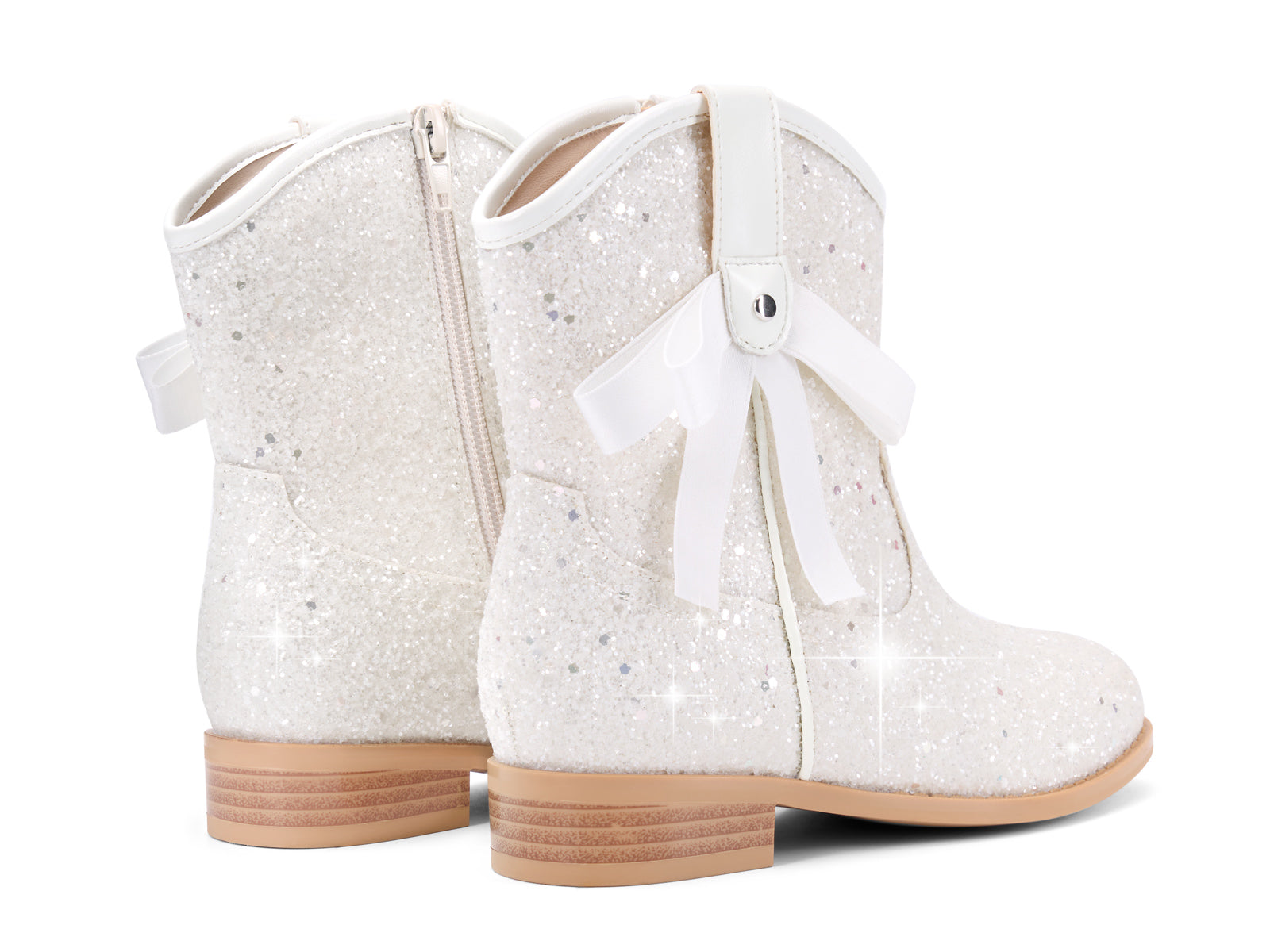 Coutgo Girls White Glitter Cowgirl Bow Boots