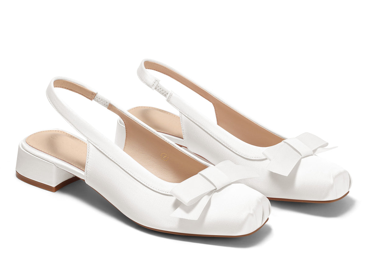 Coutgo Womens White Bow Slingback Dress Heels
