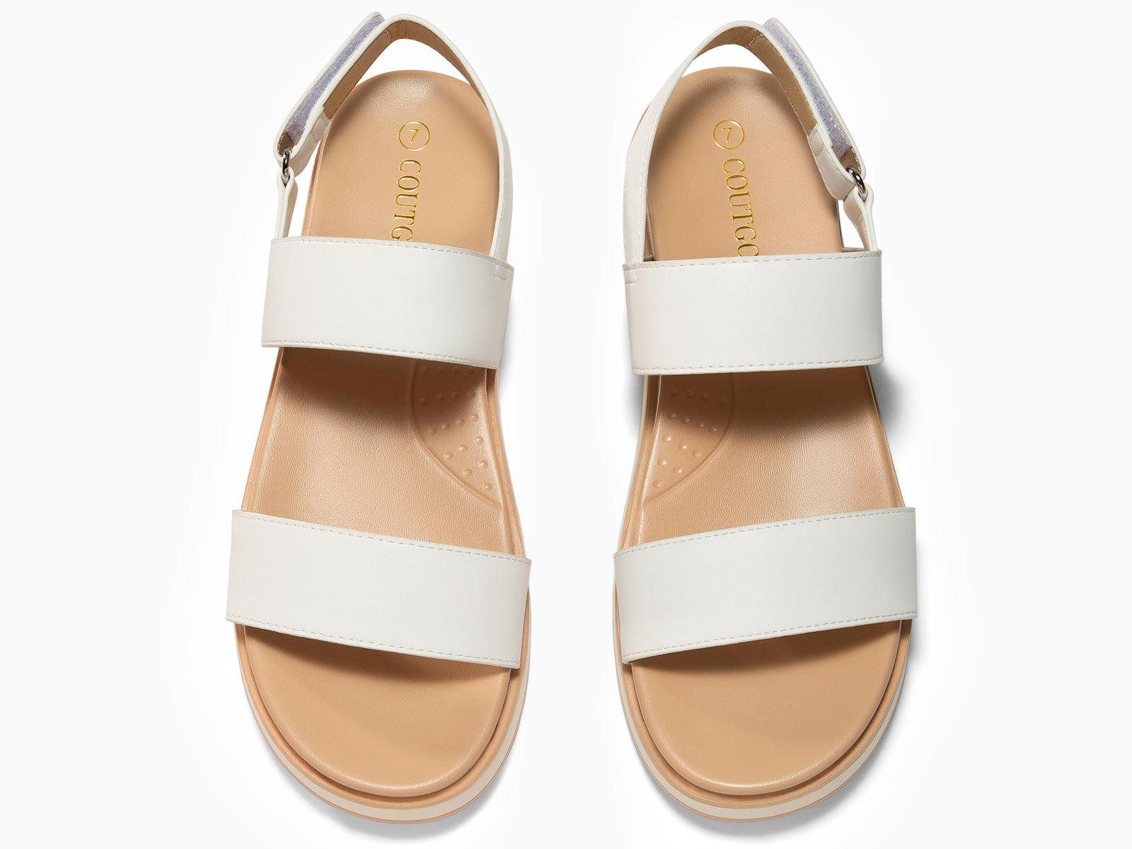 Coutgo Womens White Double Strap Flat Sandals