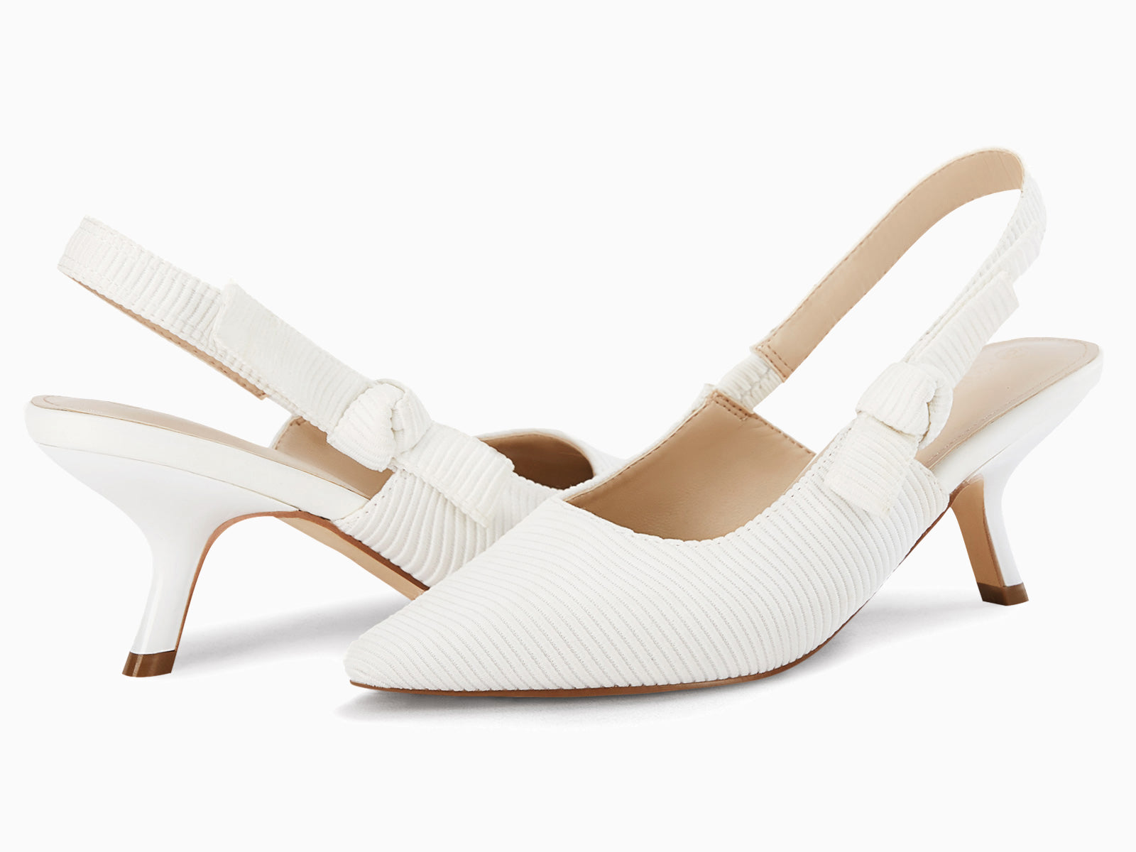 Coutgo Womens White Slingback Kitten Heels
