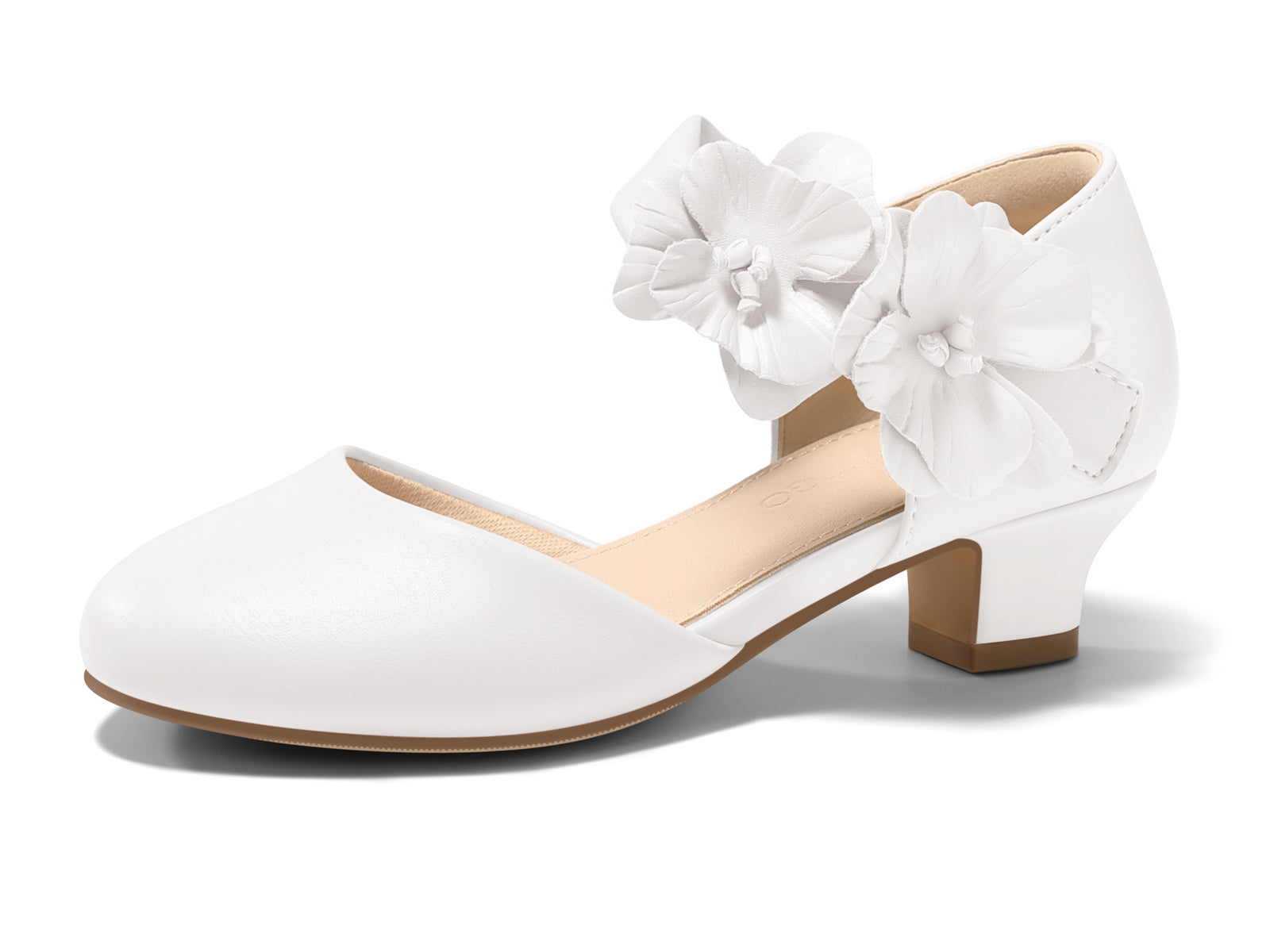 Coutgo Girls White Closed Toe Low Chunky Heels
