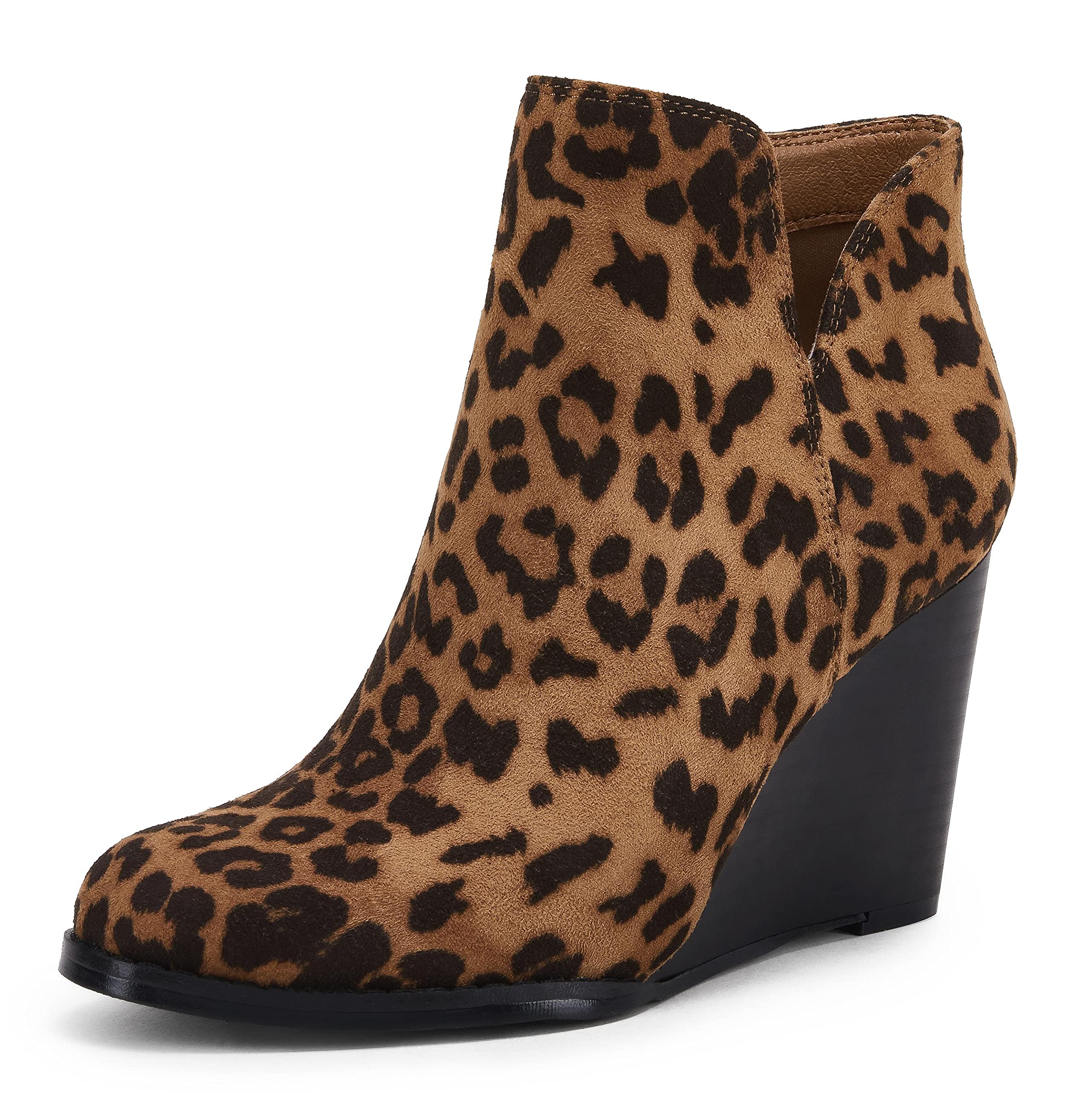 Coutgo  Womens Leopard Wedge Ankle Booties