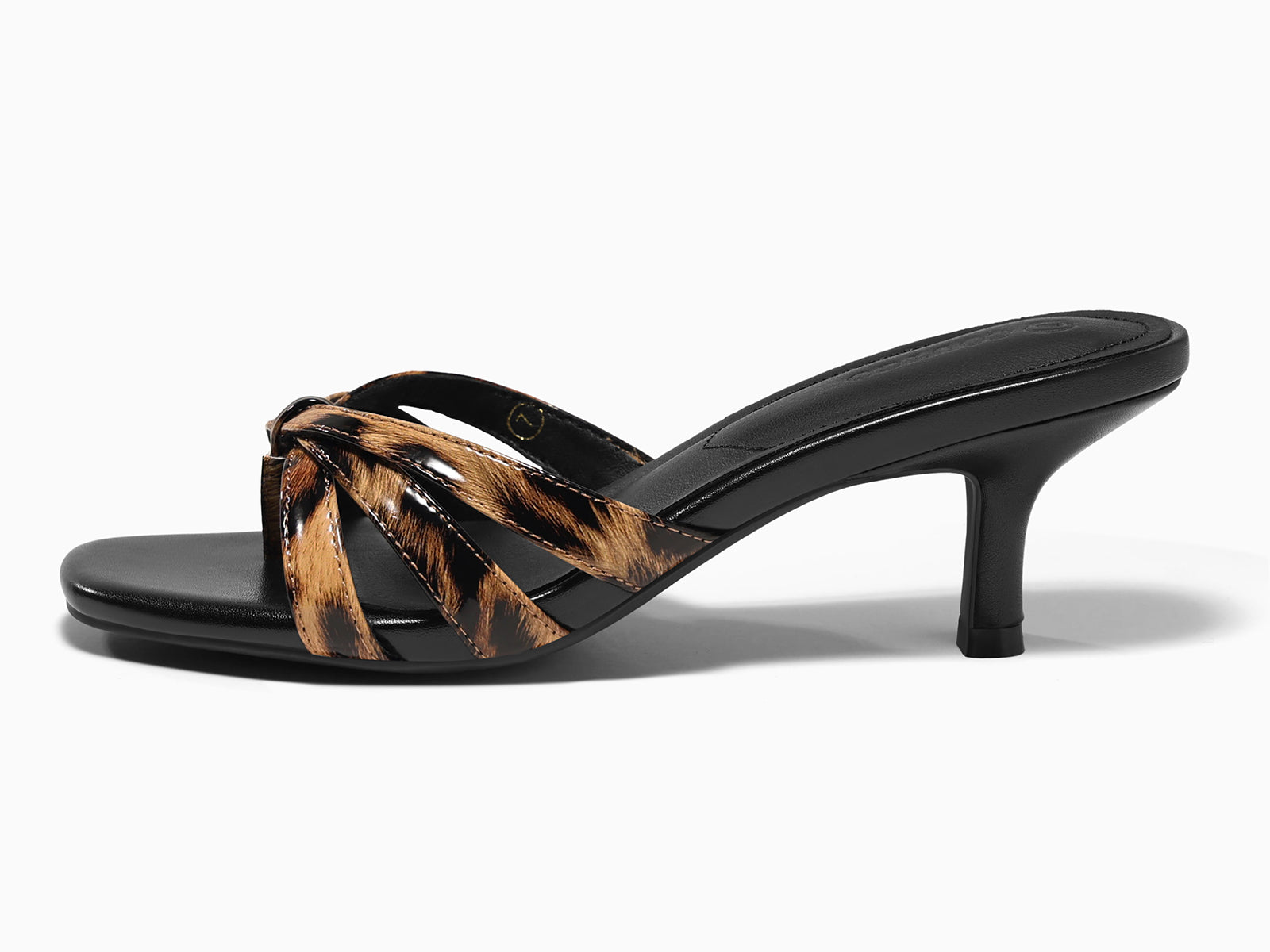 Coutgo Womens Leopard Strappy Kitten Heels Sandals