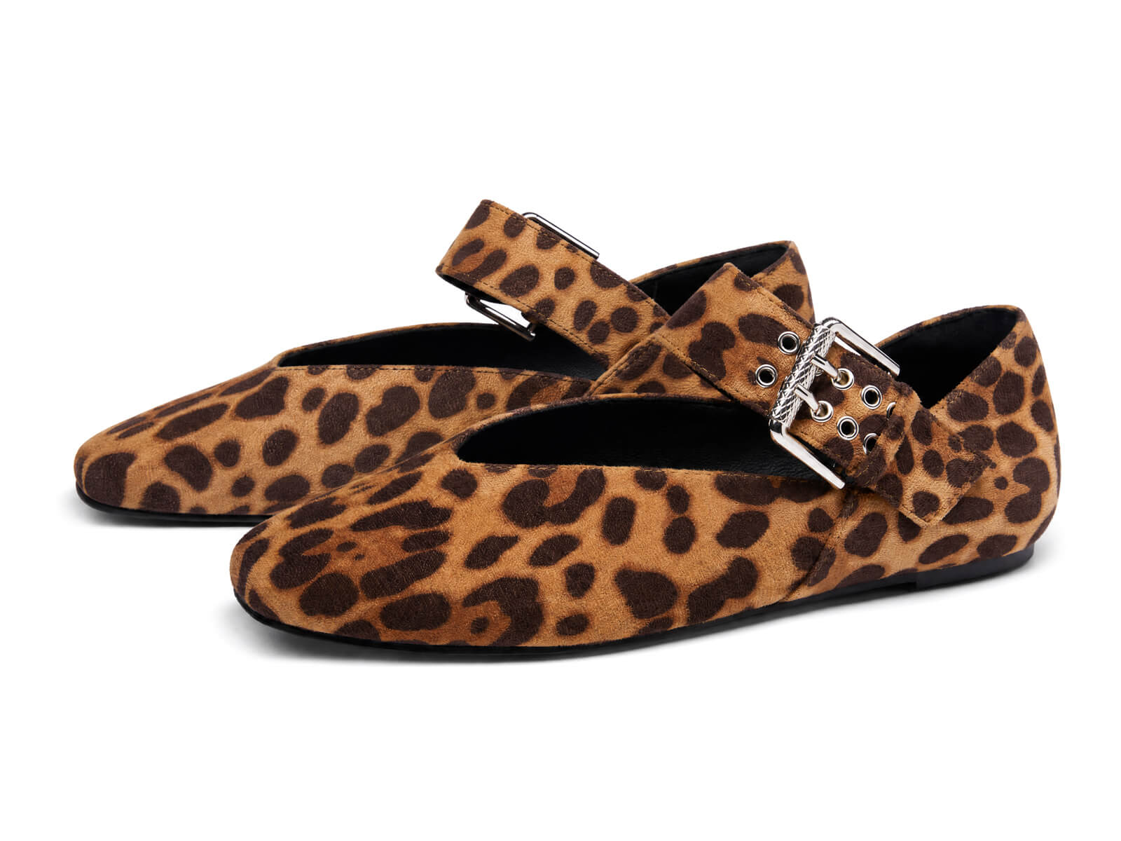 Coutgo Womens Leopard Suede Mary Jane Flats