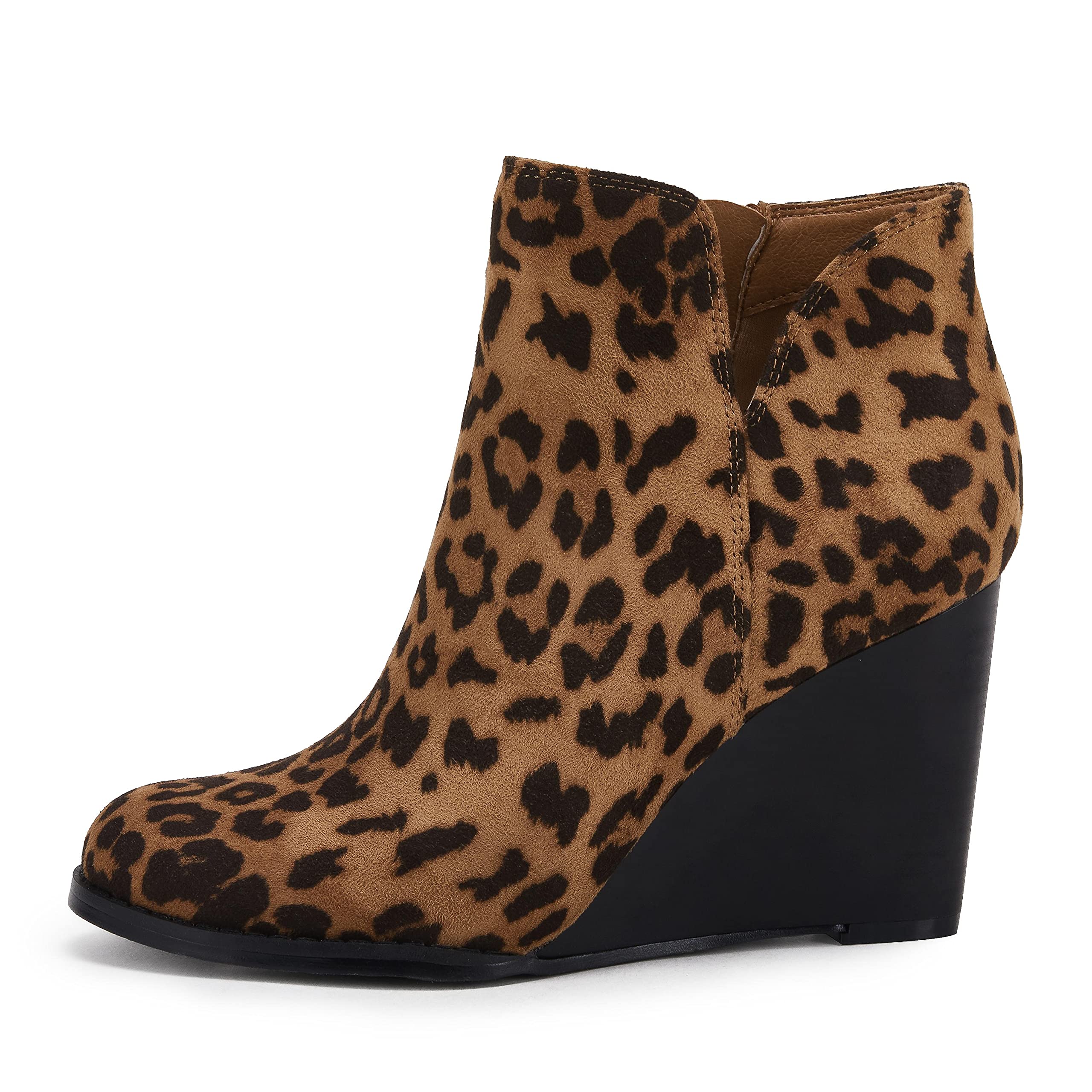 Coutgo  Womens Leopard Wedge Ankle Booties