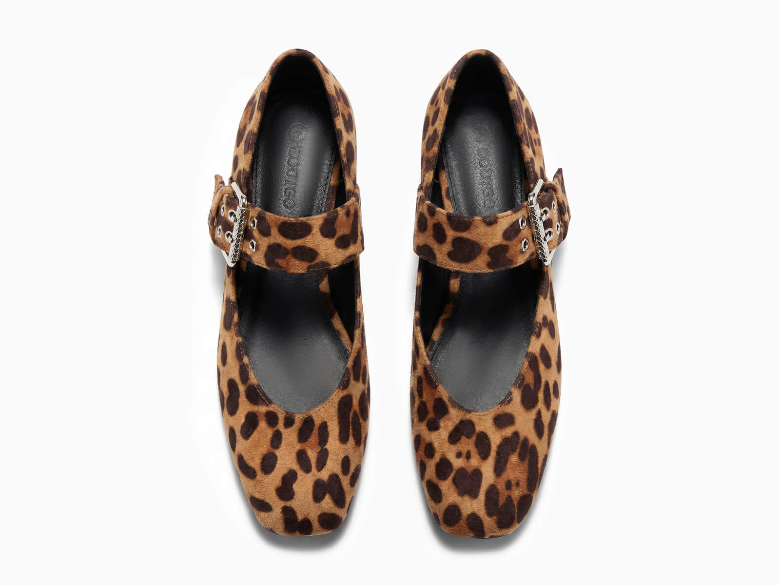 Coutgo Womens Leopard Suede Mary Jane Flats