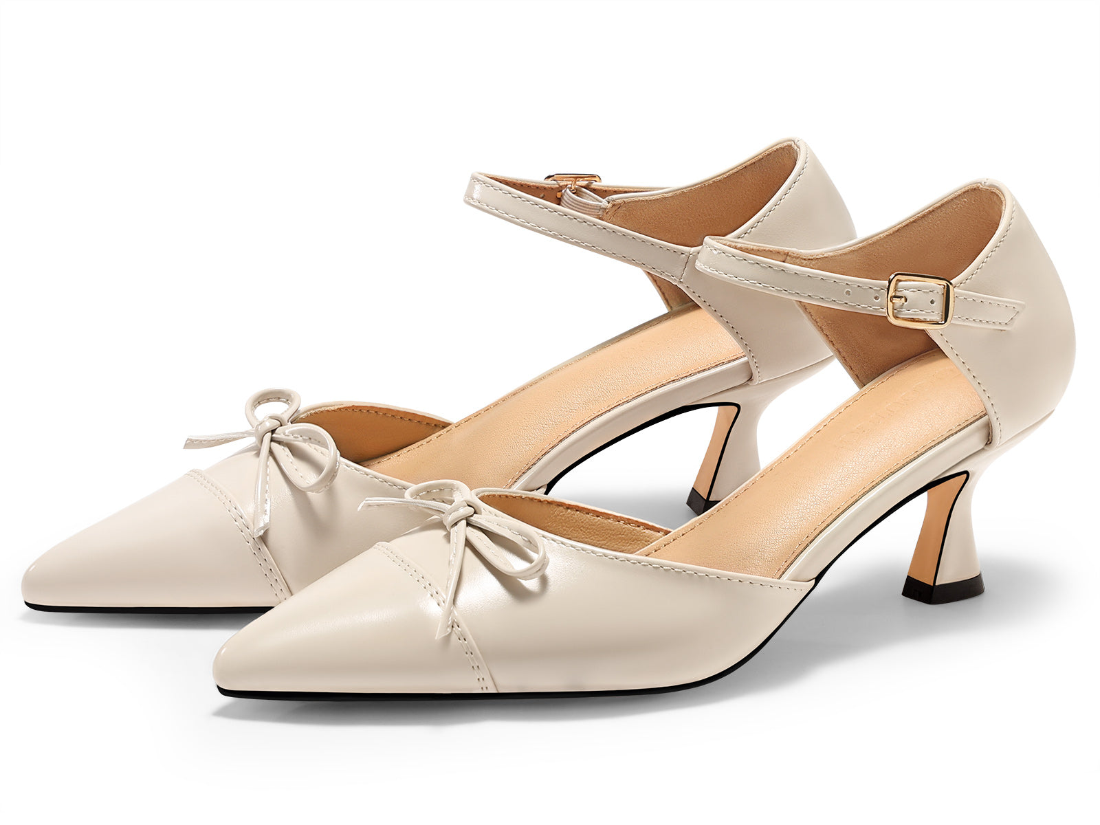 Coutgo Womens Beige Bow Kitten Heels