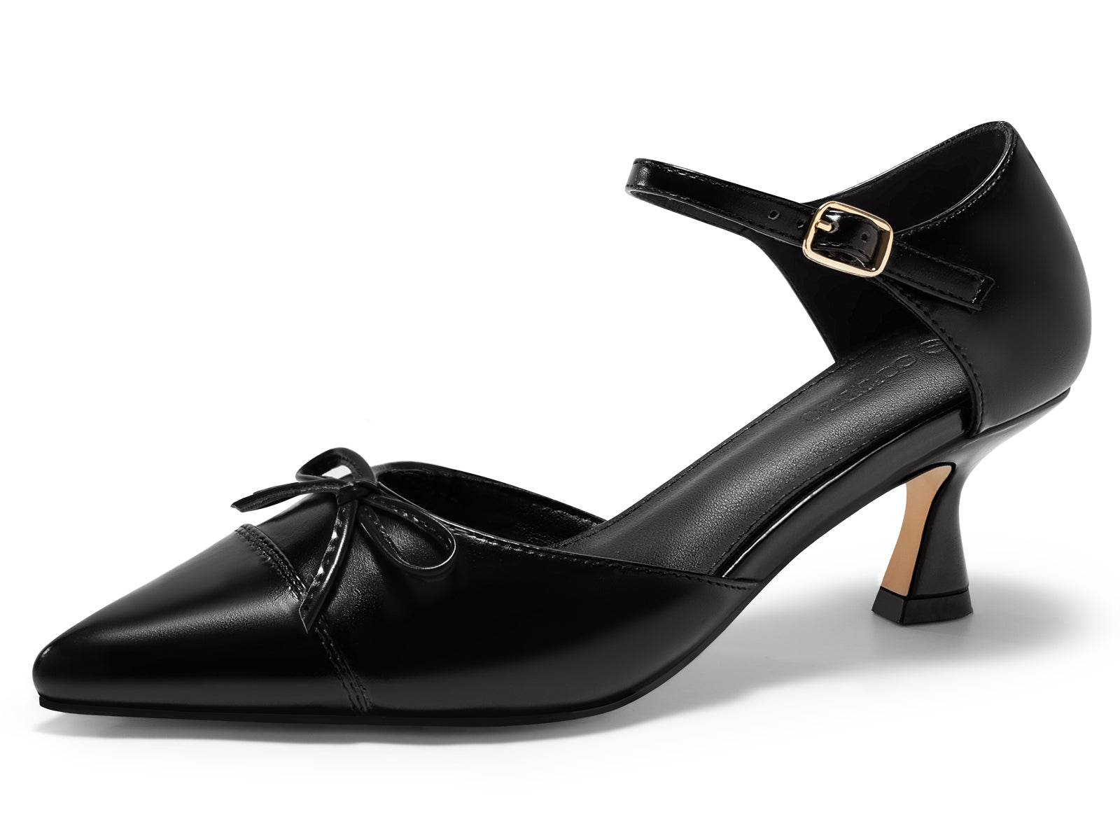 Coutgo Womens Black Bow Kitten Heels