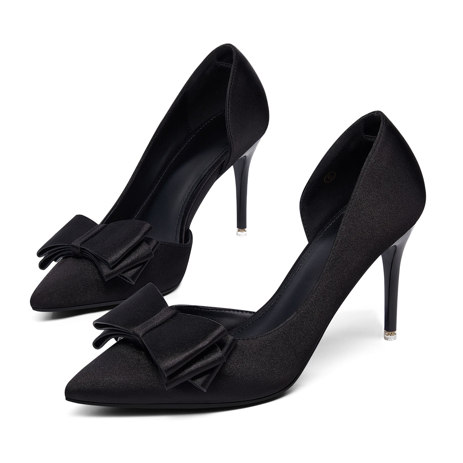 Womens Bow Black-satin Closed Heels