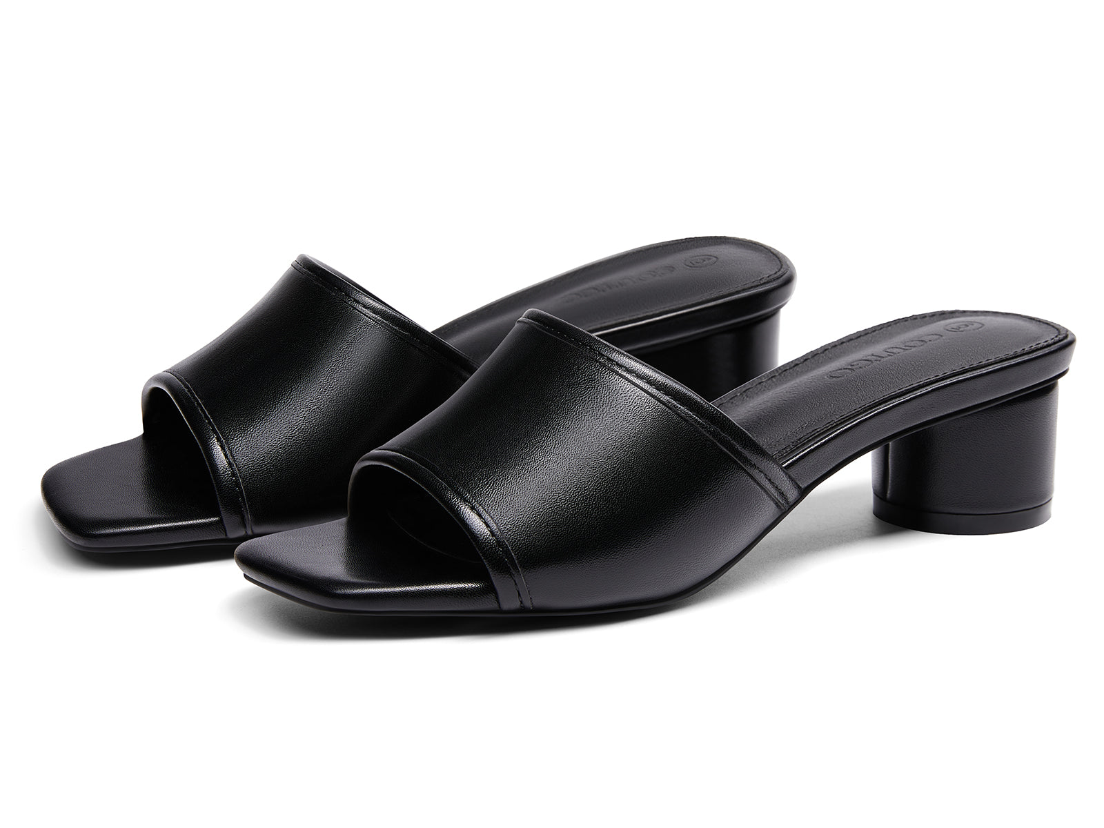 Coutgo Womens PU Black Chunky Heels Sandals