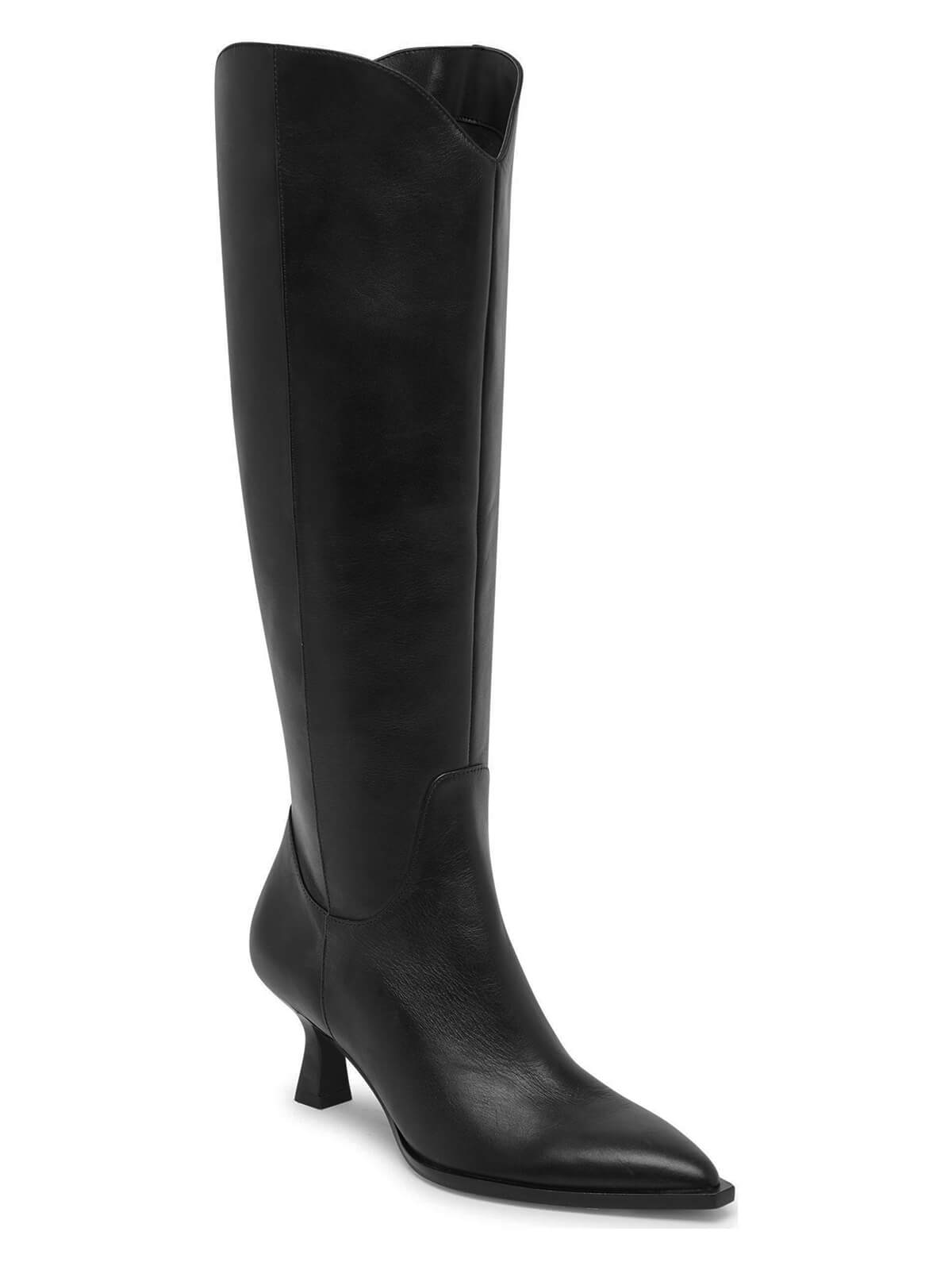 Coutgo Womens Black Pu Kitten Heel Boots