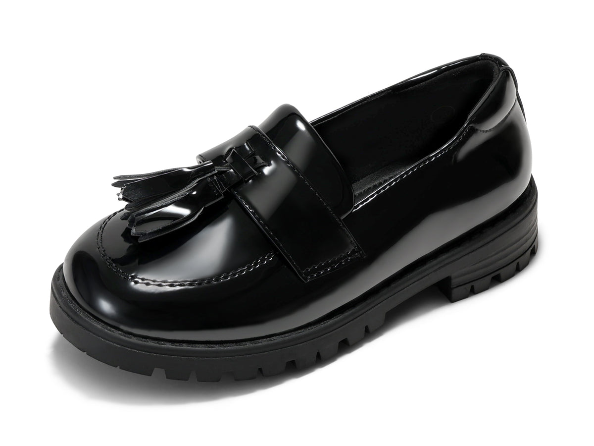 Coutgo Girls Black Pat Platform Slip Loafers