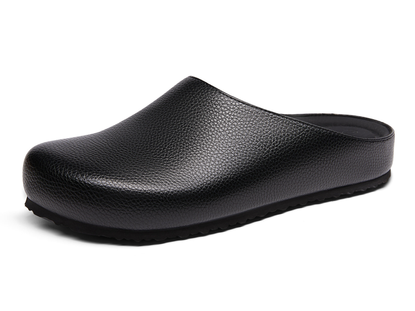 Coutgo Women Leather Black Slip-On Clogs