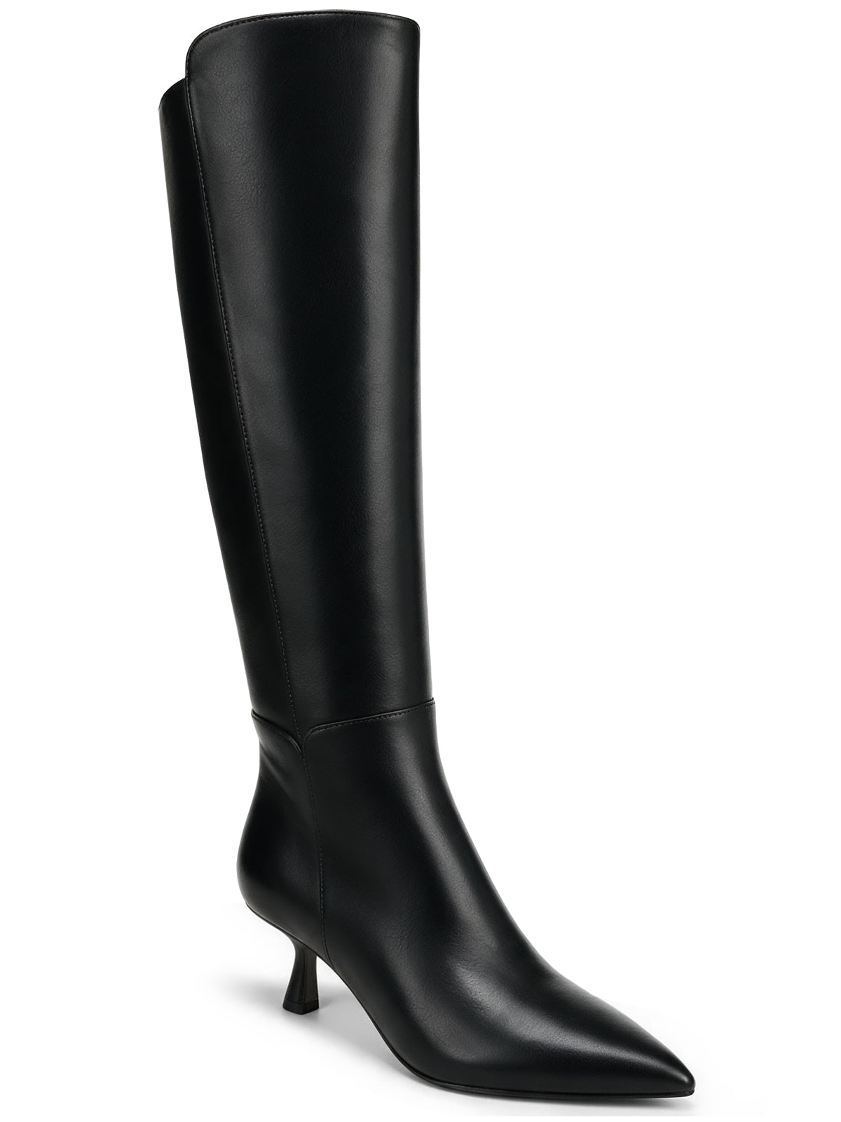 Coutgo Womens Leather Black Kitten Heel Boots