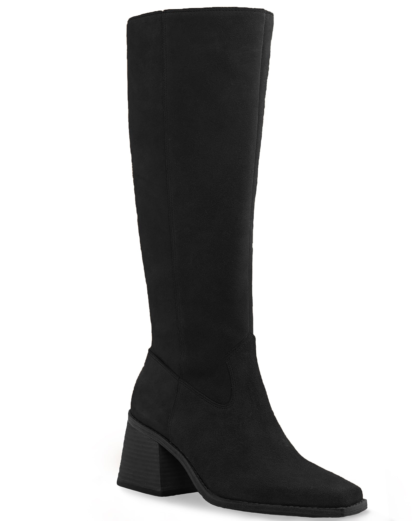 Coutgo Womens Cool Black Knee High Heel Boots