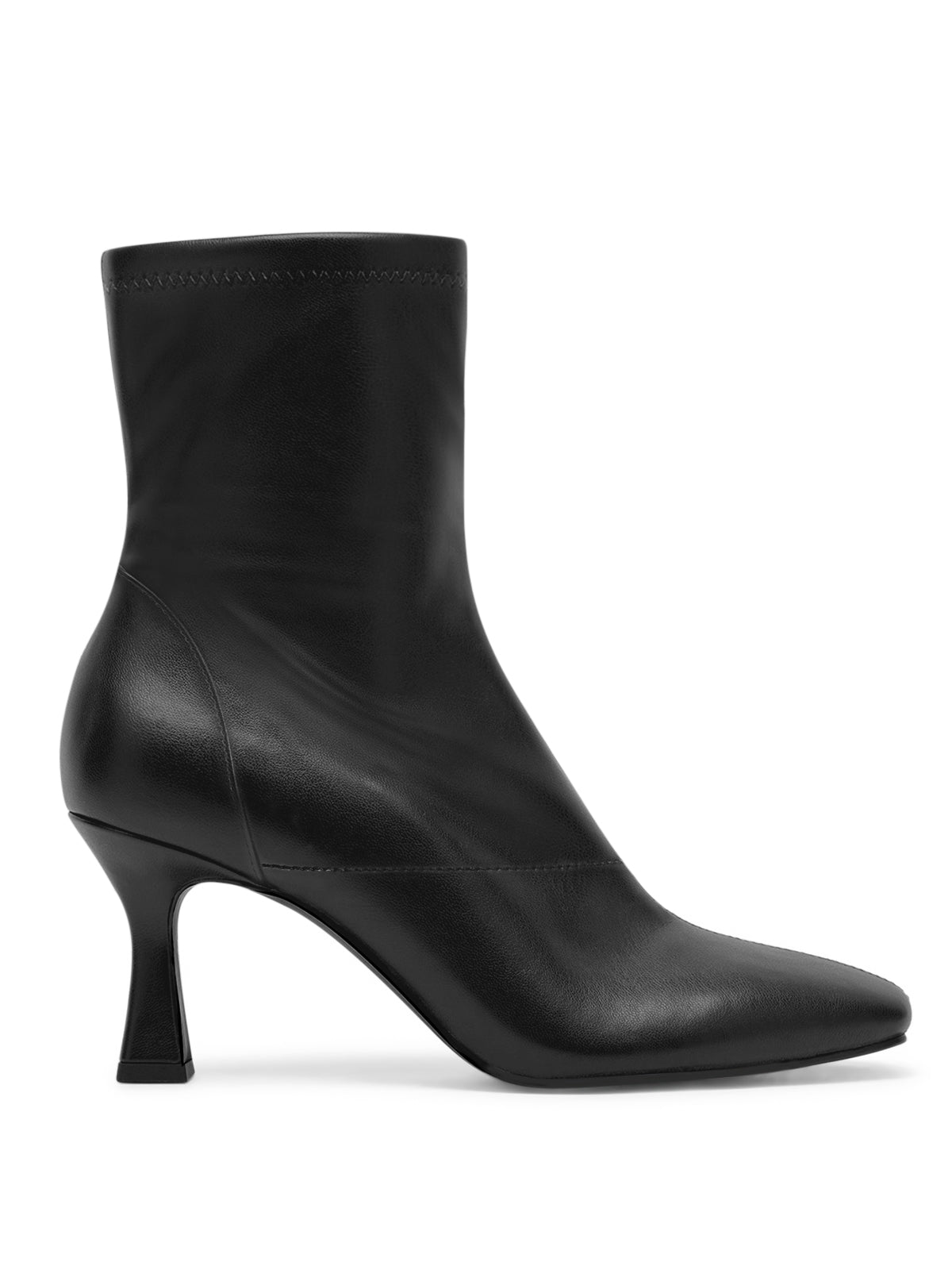 Coutgo Womens Leather Black Kitten Heel Booties