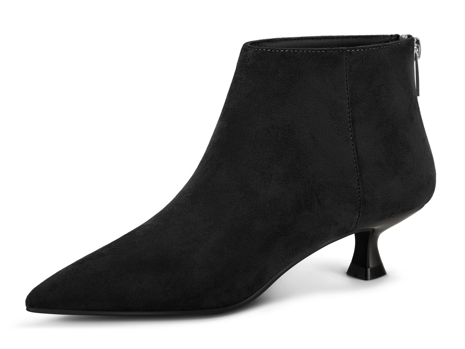 Coutgo Women Black Suede Pointed Ankle Booties