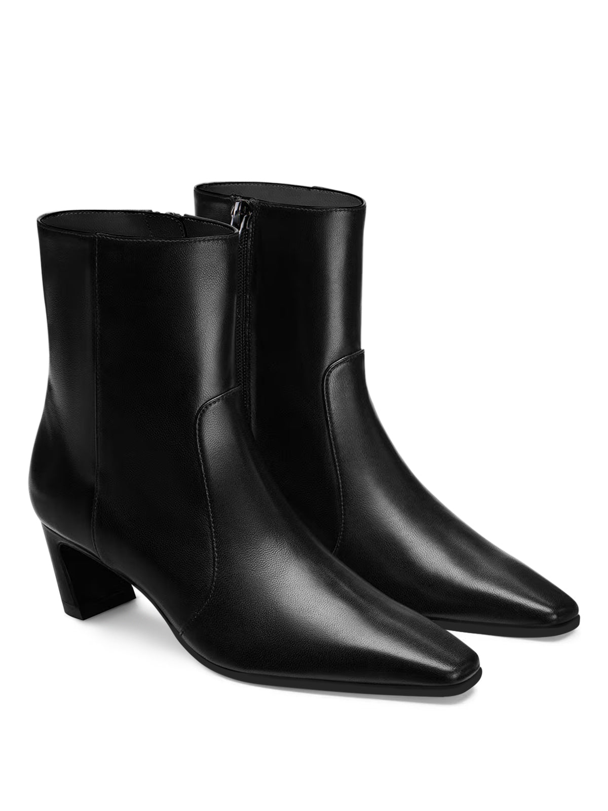 Coutgo Womens Leather Black Square Heel Ankle Booties