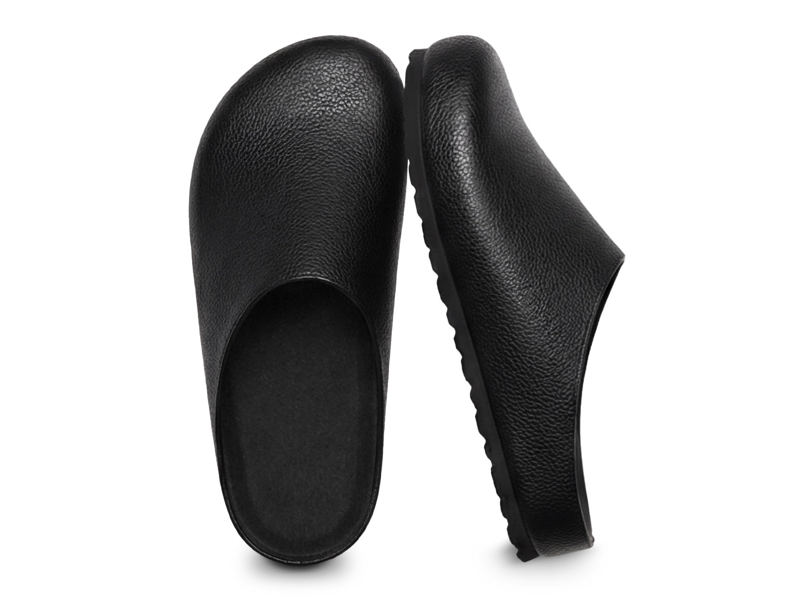 Coutgo Women Leather Black Slip-On Clogs