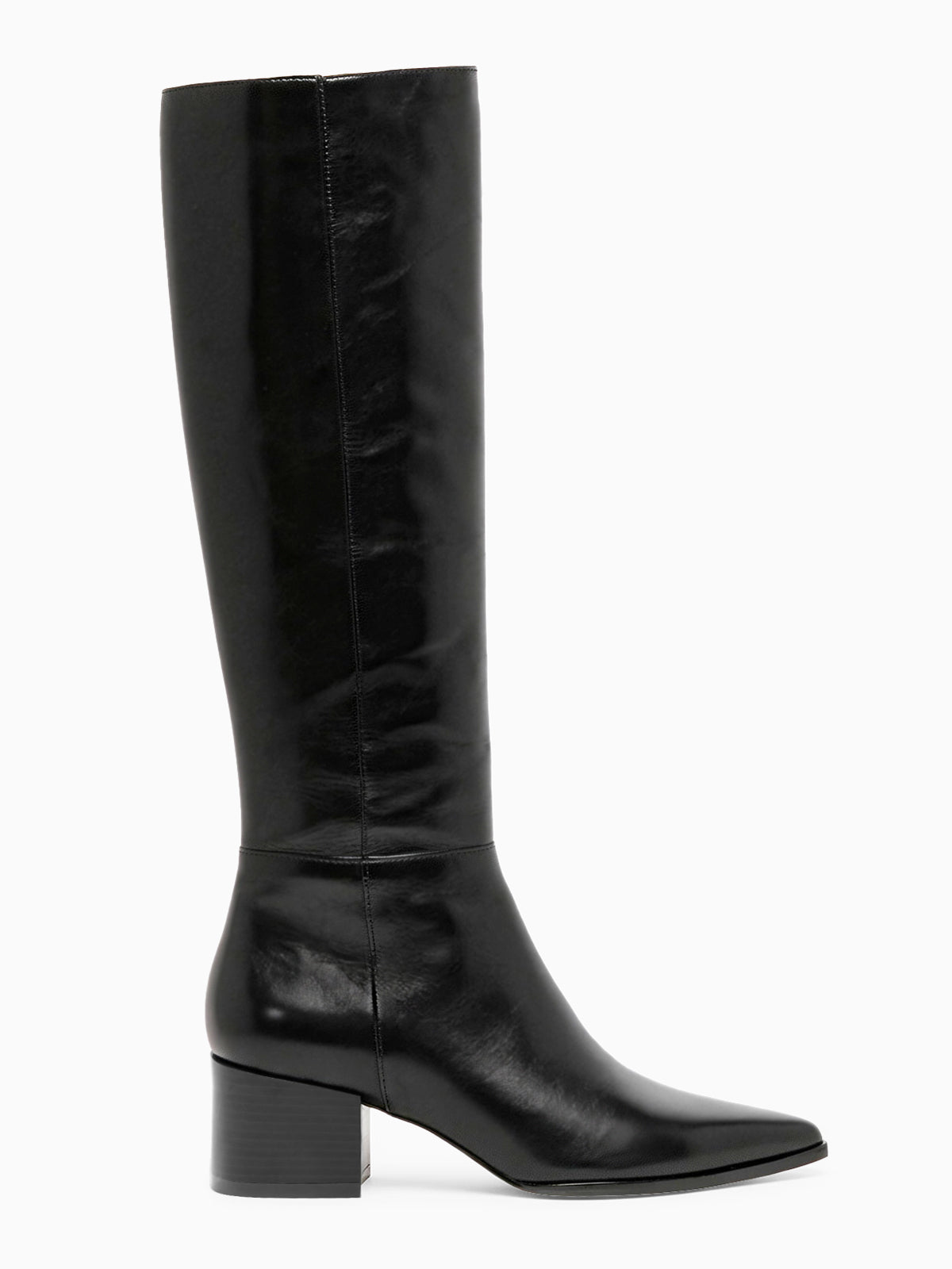 Coutgo Women PU Black Wide Calf Knee Boots