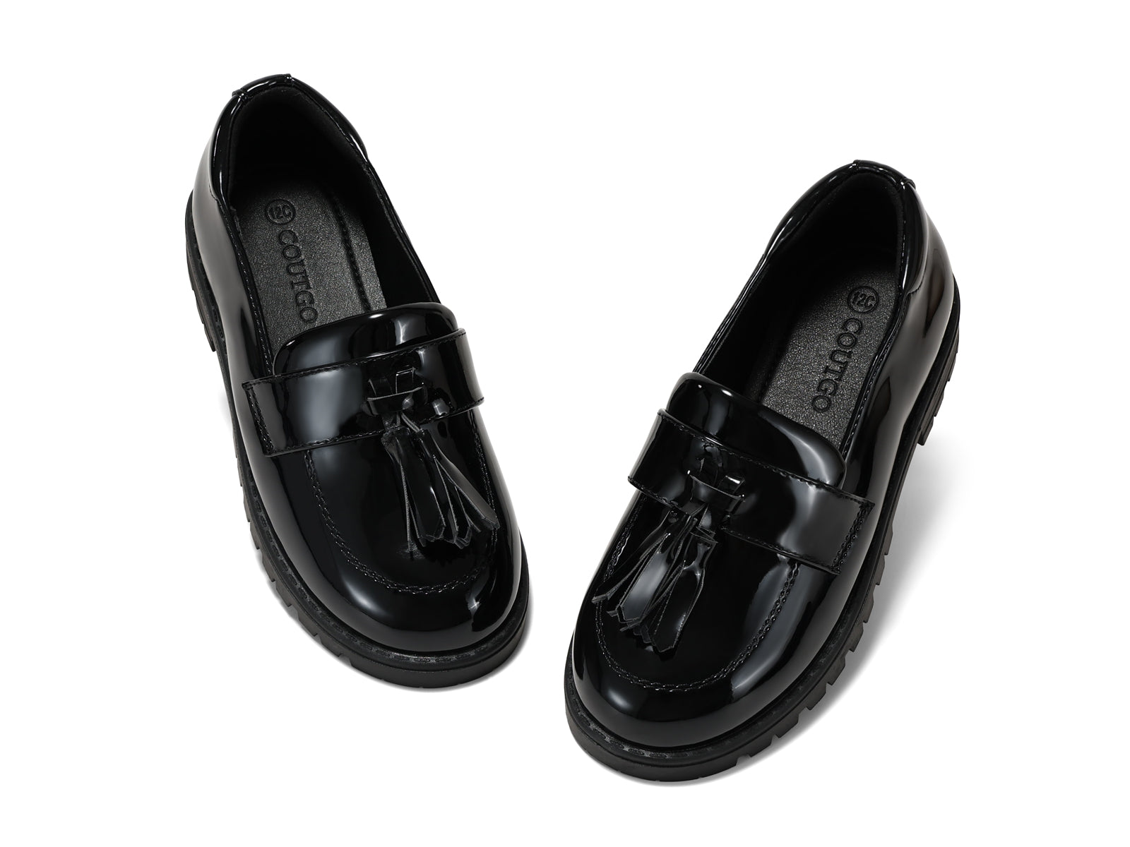 Coutgo Girls Black Pat Platform Slip Loafers