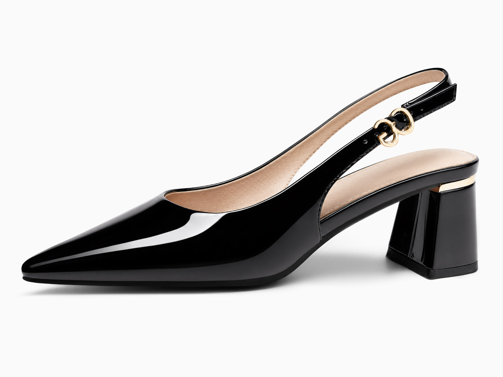 Coutgo Womens Cool Black Slingback Chunky Heels