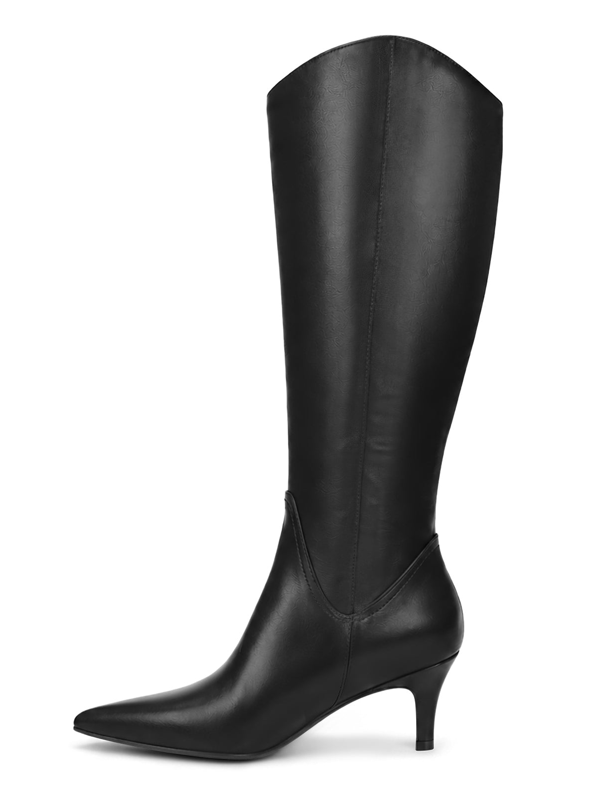 Coutgo Womens Black Pu Kitten Heel Knee Boot