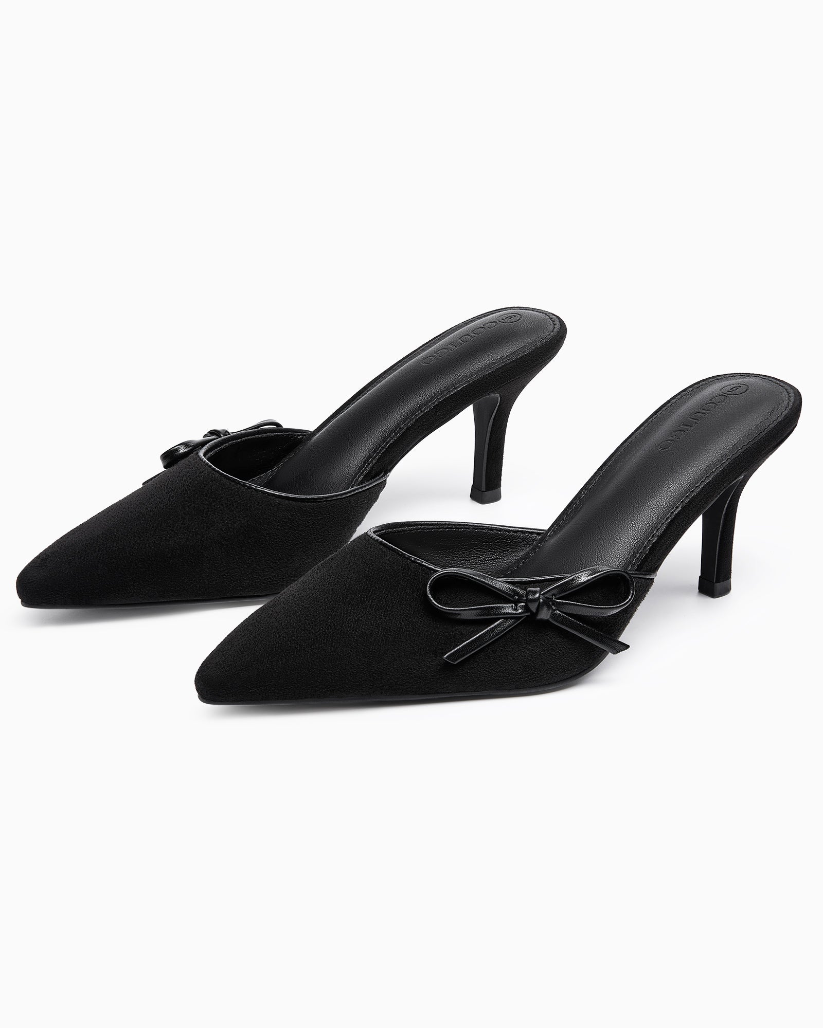Coutgo Womens Cool Black Bow Tie Mules Heels