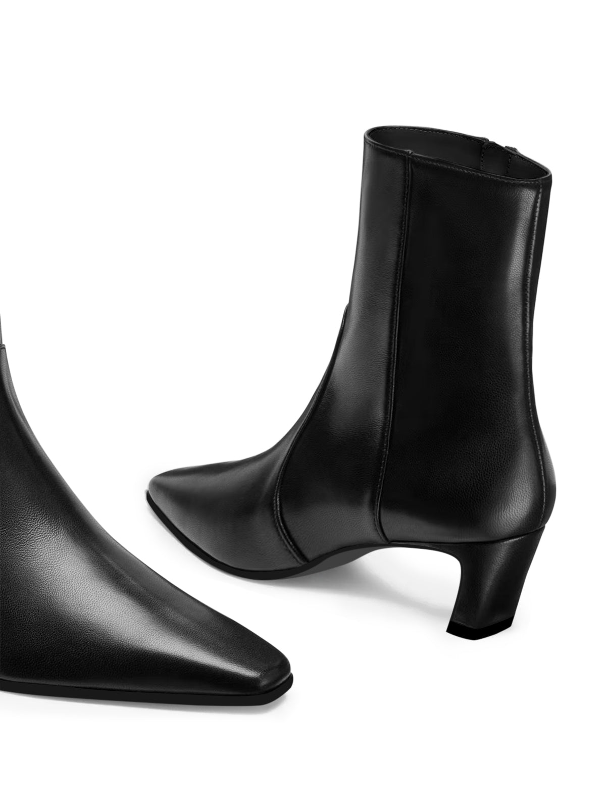 Coutgo Womens Leather Black Square Heel Ankle Booties